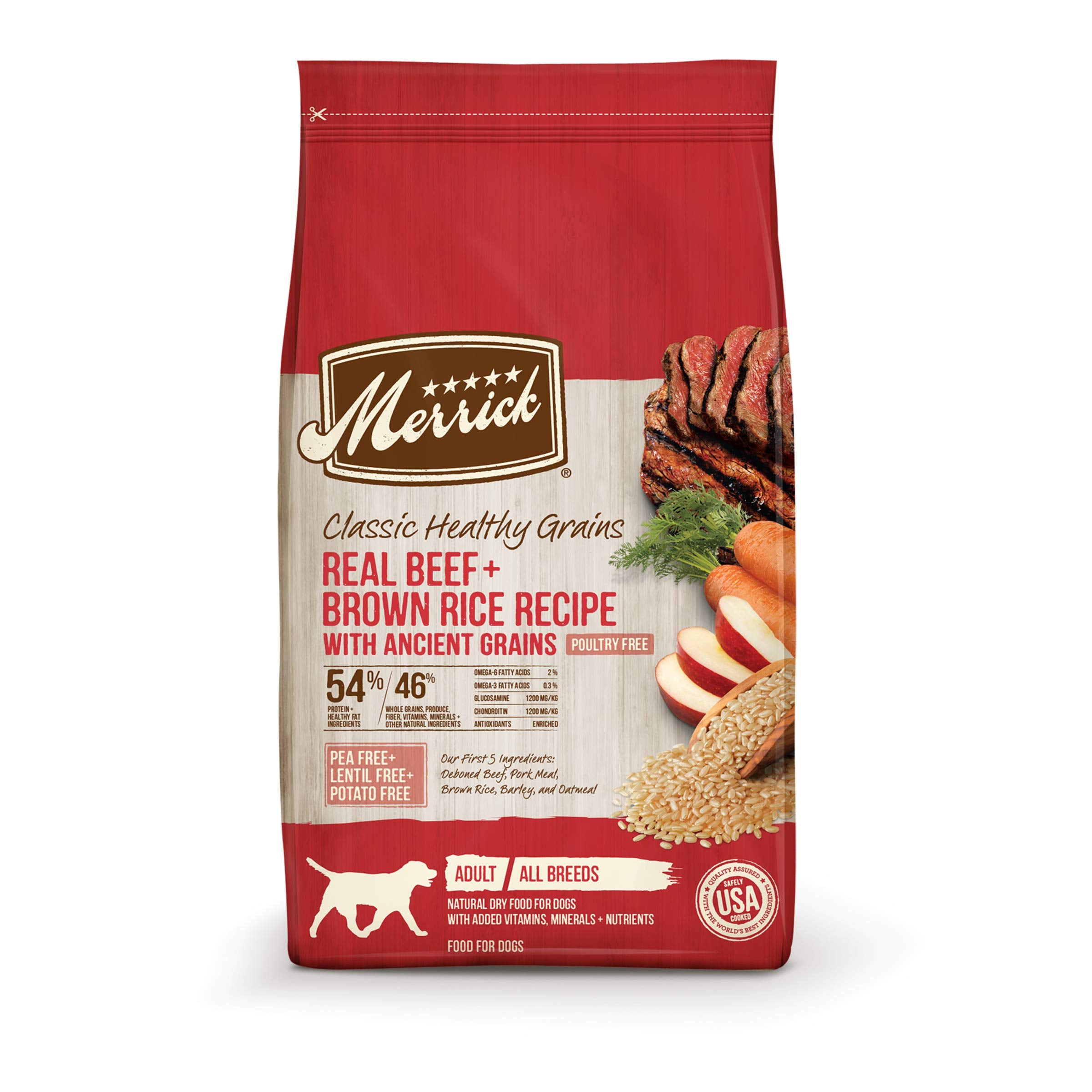 Merrick Healthy Grains Premium Adult Dry Dog Food, Wholesome And Natural Kibble With Beef And Brown Rice - 25.0 lb. Bag