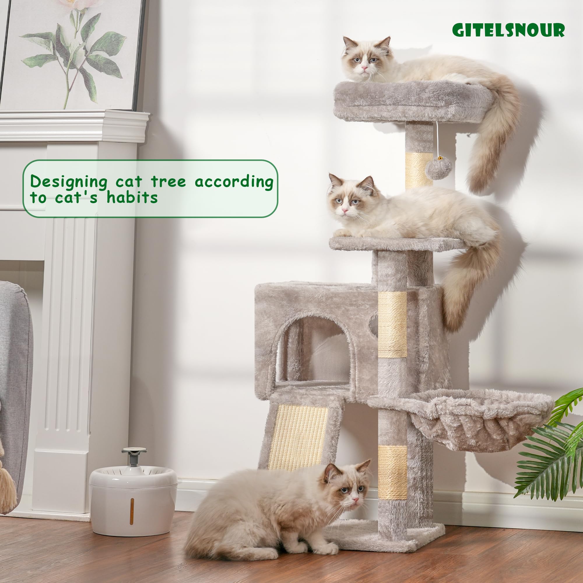 Gitelsnour Cat Tree, 41.3 Cat Tower For Indoor Kittens With Scratching Board And Posts, Multi-Level Cozy Cat Condo With 2 Perc