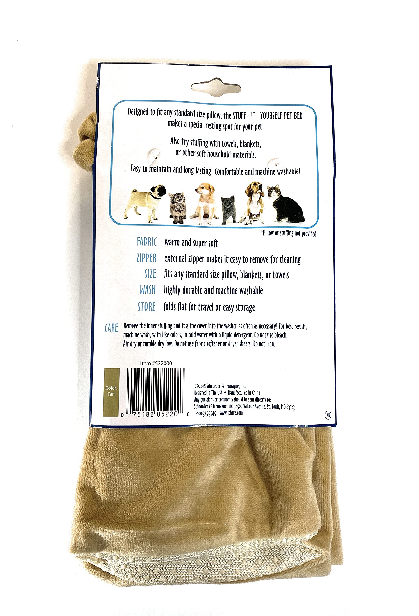 ST Pet 522001 Stuff It Yourself Removable Bed Cover for Small or Medium Pets, Washable, 20 Inch x 30 Inch, Tan