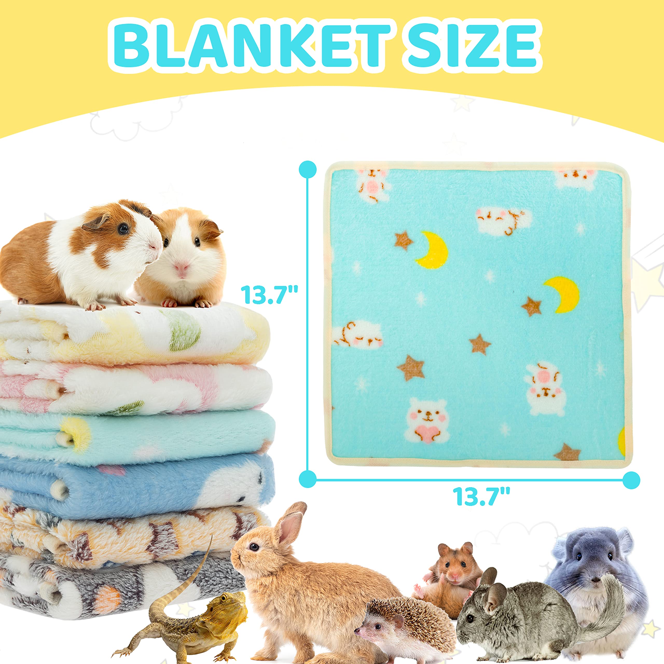 CUSOZWO Guinea Pig Bedding Mat 6 Pack - Multi-colored Fleece Blankets for Small Animals 13.7x13.7 - Washable Cage Liners and Sleep Mats
