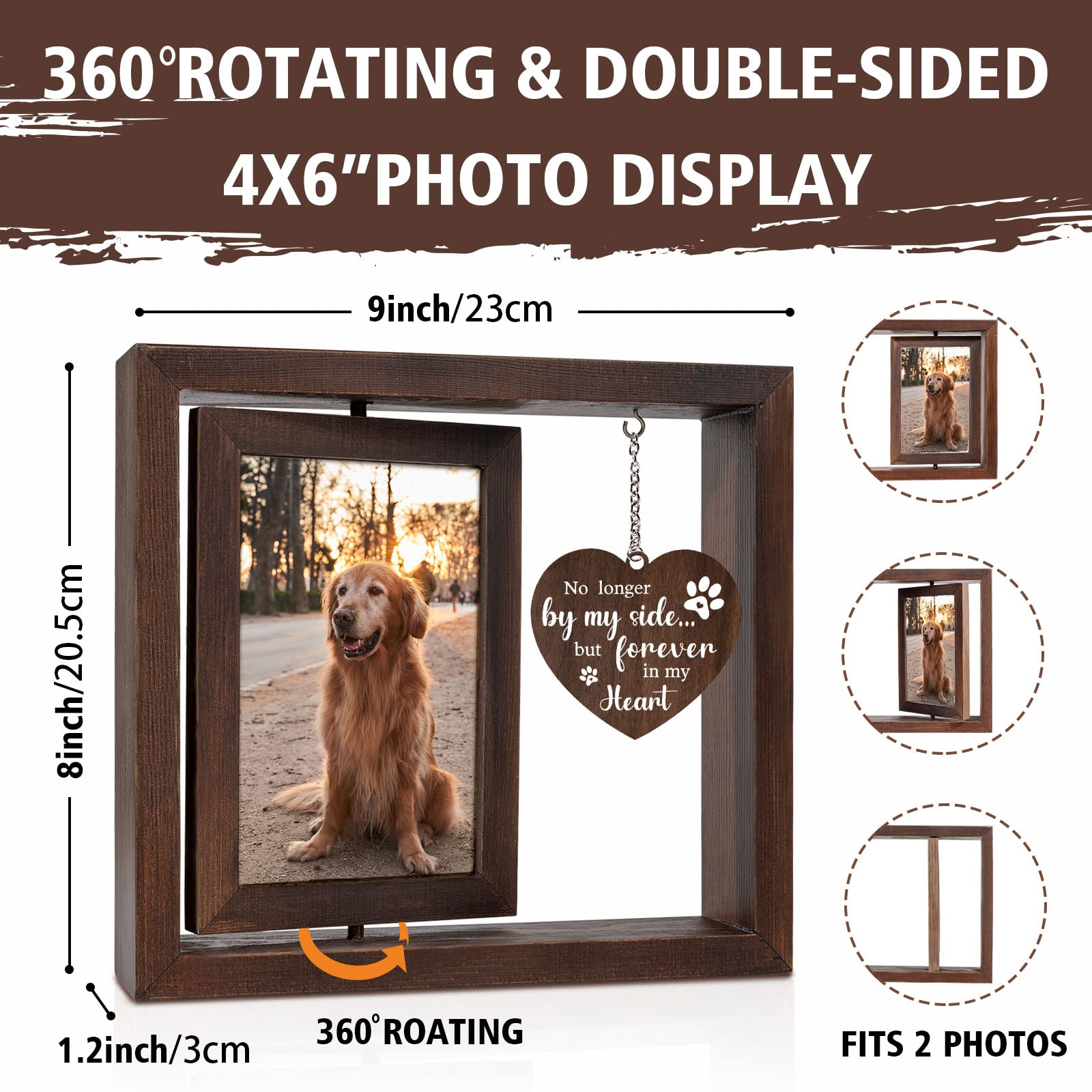 Jigfoxy Dog Memorial Gifts For Loss Of Dog - Rotating Wooden Picture Frame For 4X6 Photo - Loss Of Dog Sympathy Gift - Cat Pet B
