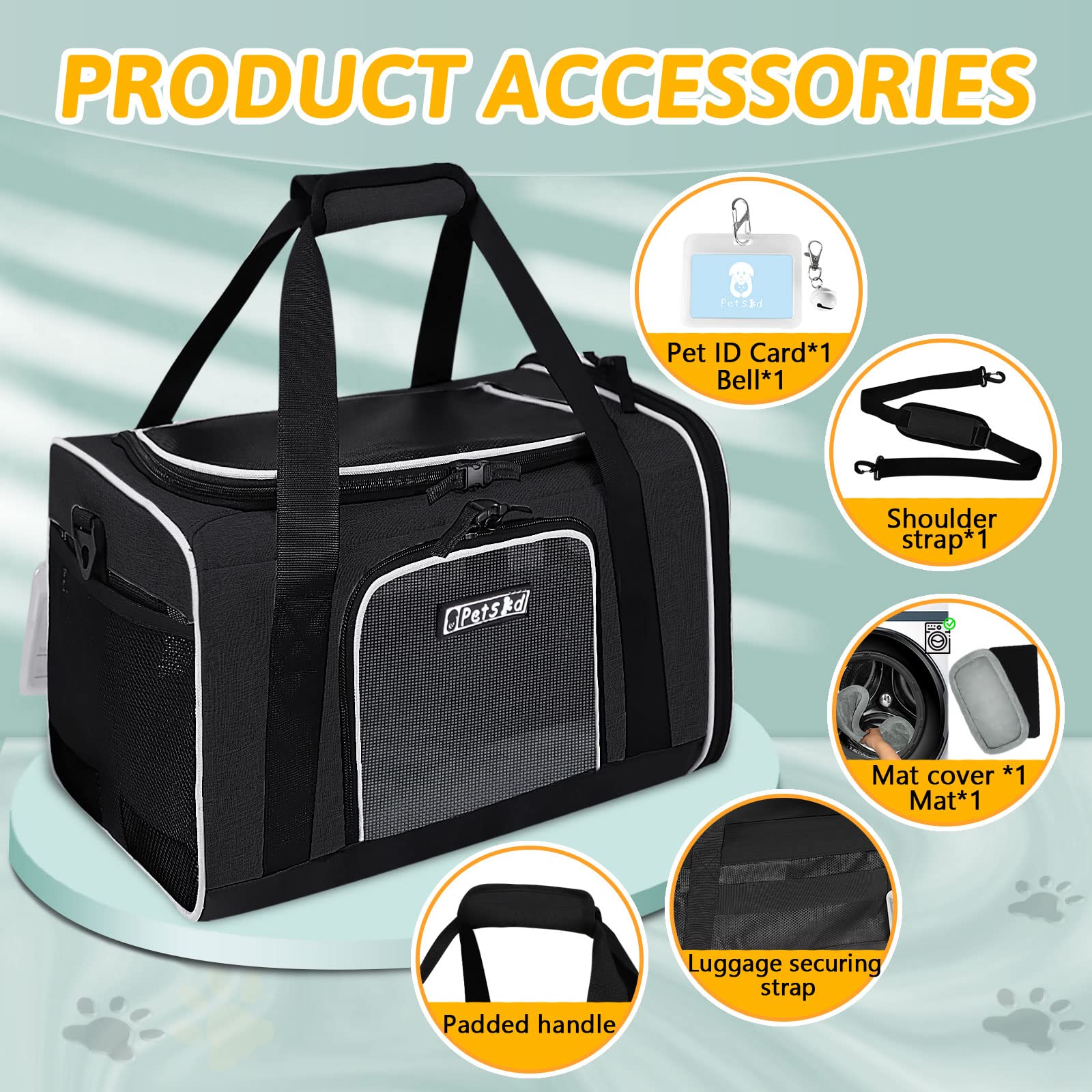 Petskd Pet Carrier 17X11X10.5 Delta American United Airline Approved, Pet Travel Carrier Bag For Small Cats And Dogs, Cat Soft Sided Carrier With Safety Lock Zippers, 5-Sided Breathable Mesh(Grey)