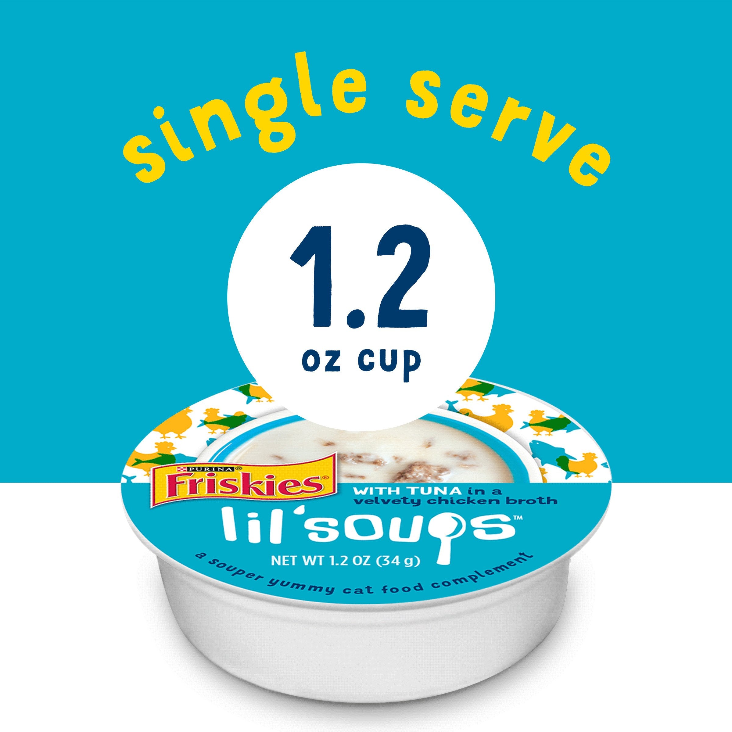 Purina Friskies Natural, Grain Free Lickable Cat Treats Lil Soups With Tuna in Chicken Broth - (Pack of 8) 1.2 oz. Cups