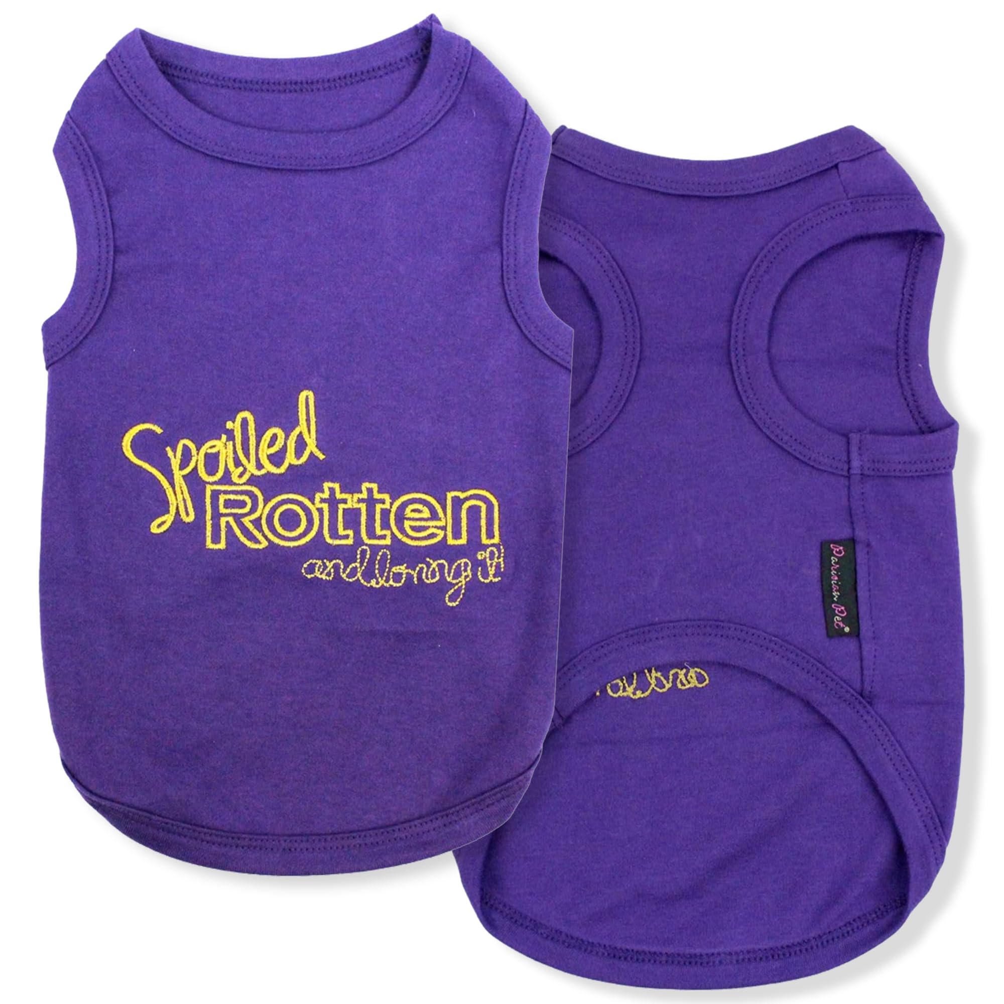 Parisian Pet Dog T-Shirt - Embroidered Spoiled Rotten Dog Clothes - 100% Cotton, Sleeveless Pet Vest - Machine Washable Shirts F