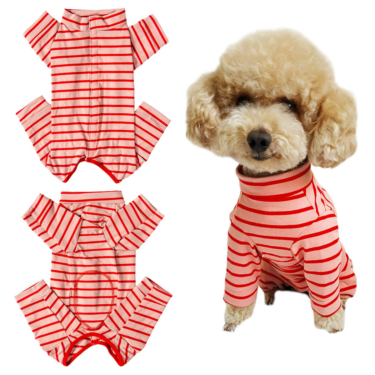 Dog’S Recovery Suit Post Surgery Shirt For Puppy, Full Coverage Dog'S Bodysuit Wound Protective Surgical Clothes For Small And Medium Pets (Red Pink Stripe-Xl)