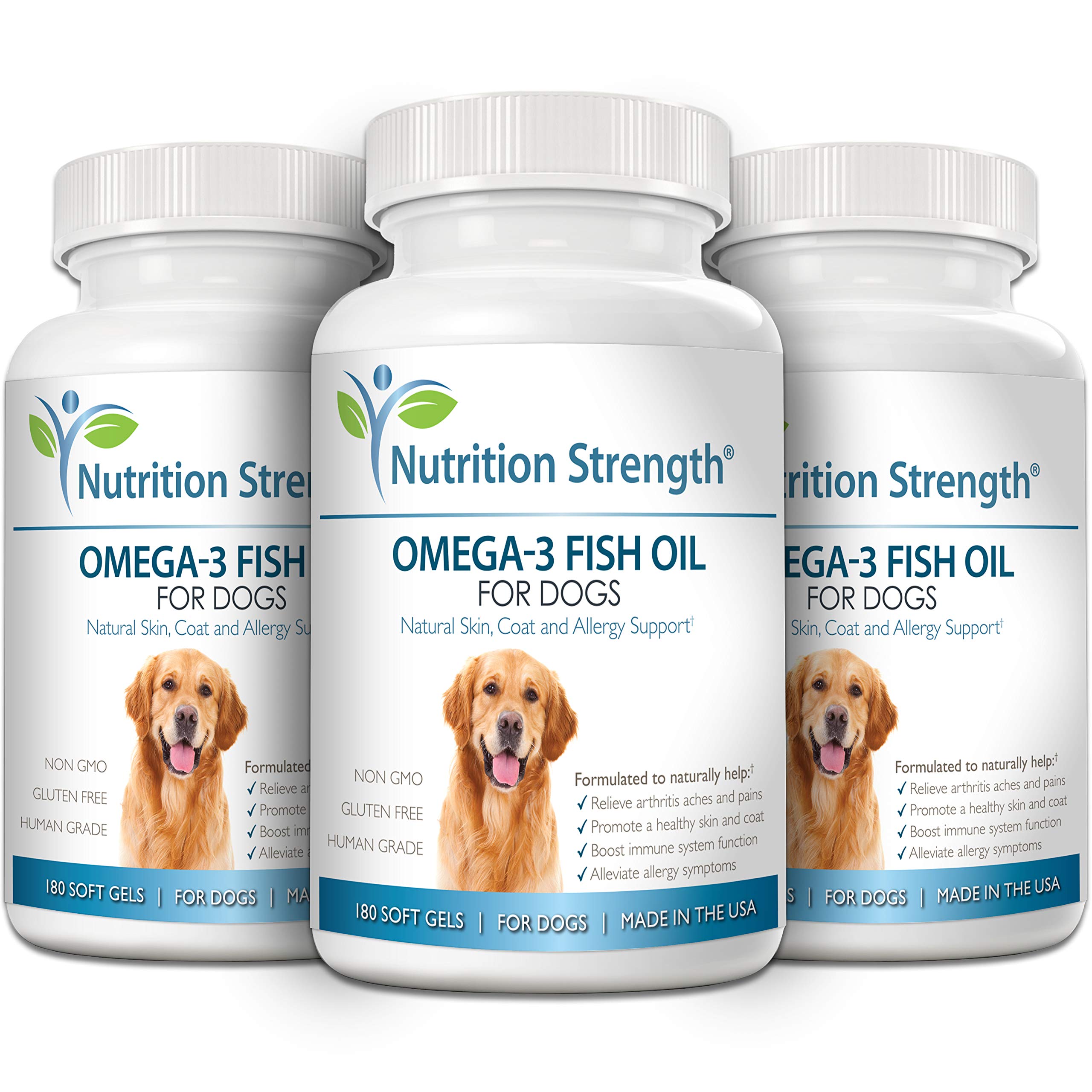 Nutrition Strength Omega 3 Fish Oil Soft Gels for Dogs with EPA & DHA Fatty Acids for Heart, Skin, Coat & Allergy Support, Hip &
