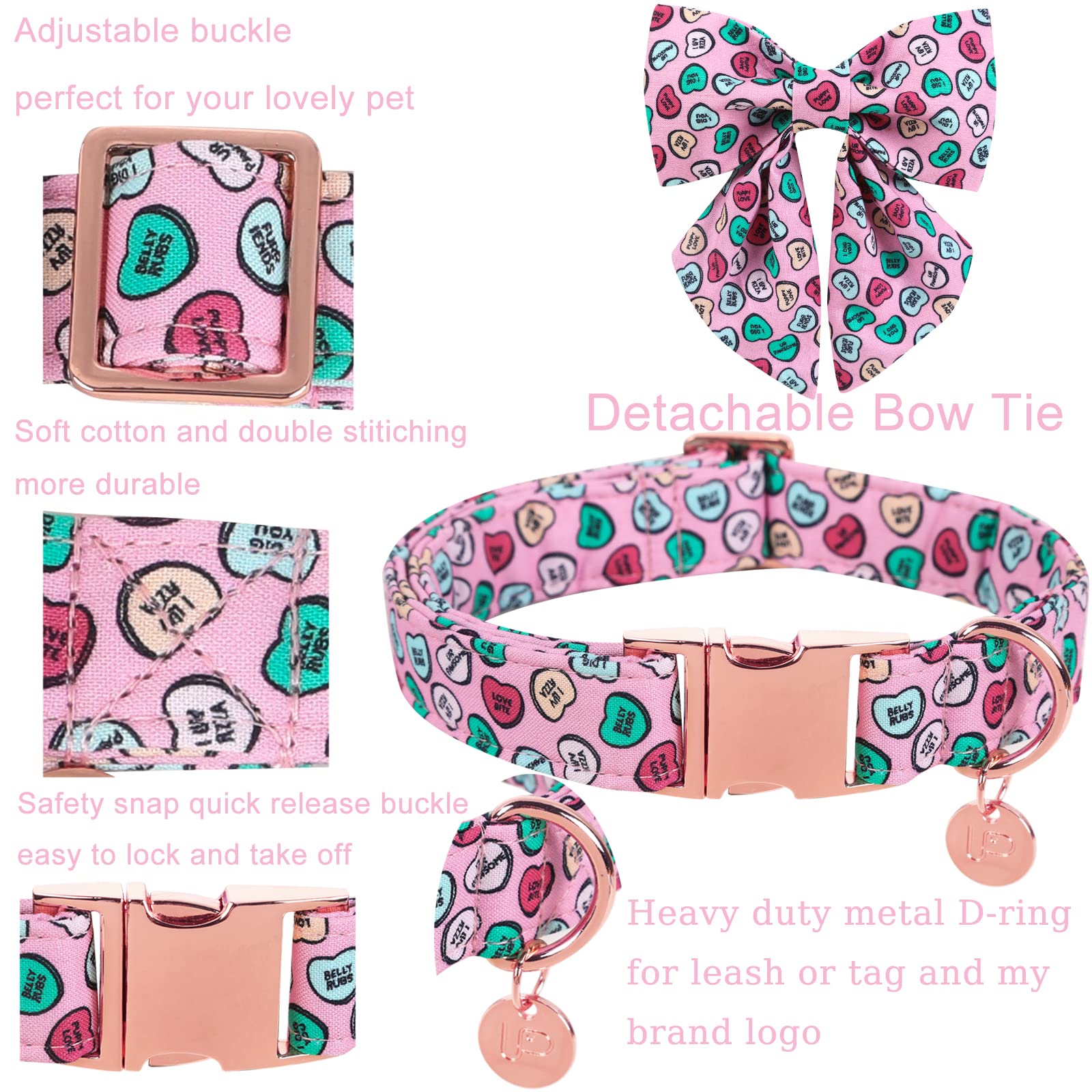 Up Urara Pup Valentines Day Dog Collar With Bow Tie, Valentine Bowtie Collar Medium Girl Boy Dog, Valentines Day & Wedding Gift