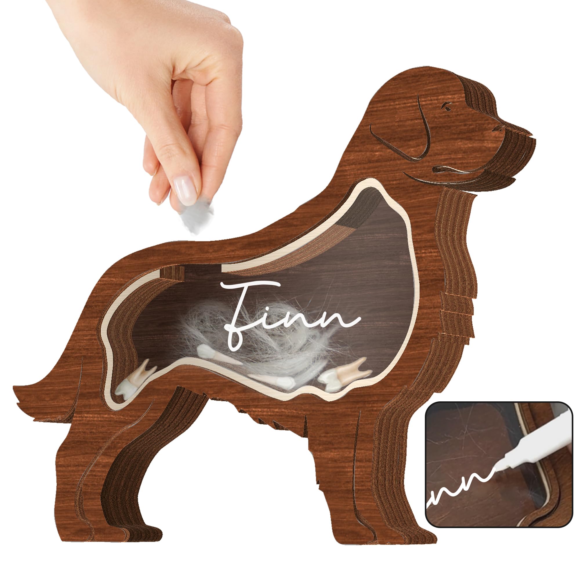 Golden Retriever Dog Hair Keepsake Box Wooden Pet Fur Gifts For Dog Cat Unique Dog Shape Standable Tabletop Decor Dog Memorial G