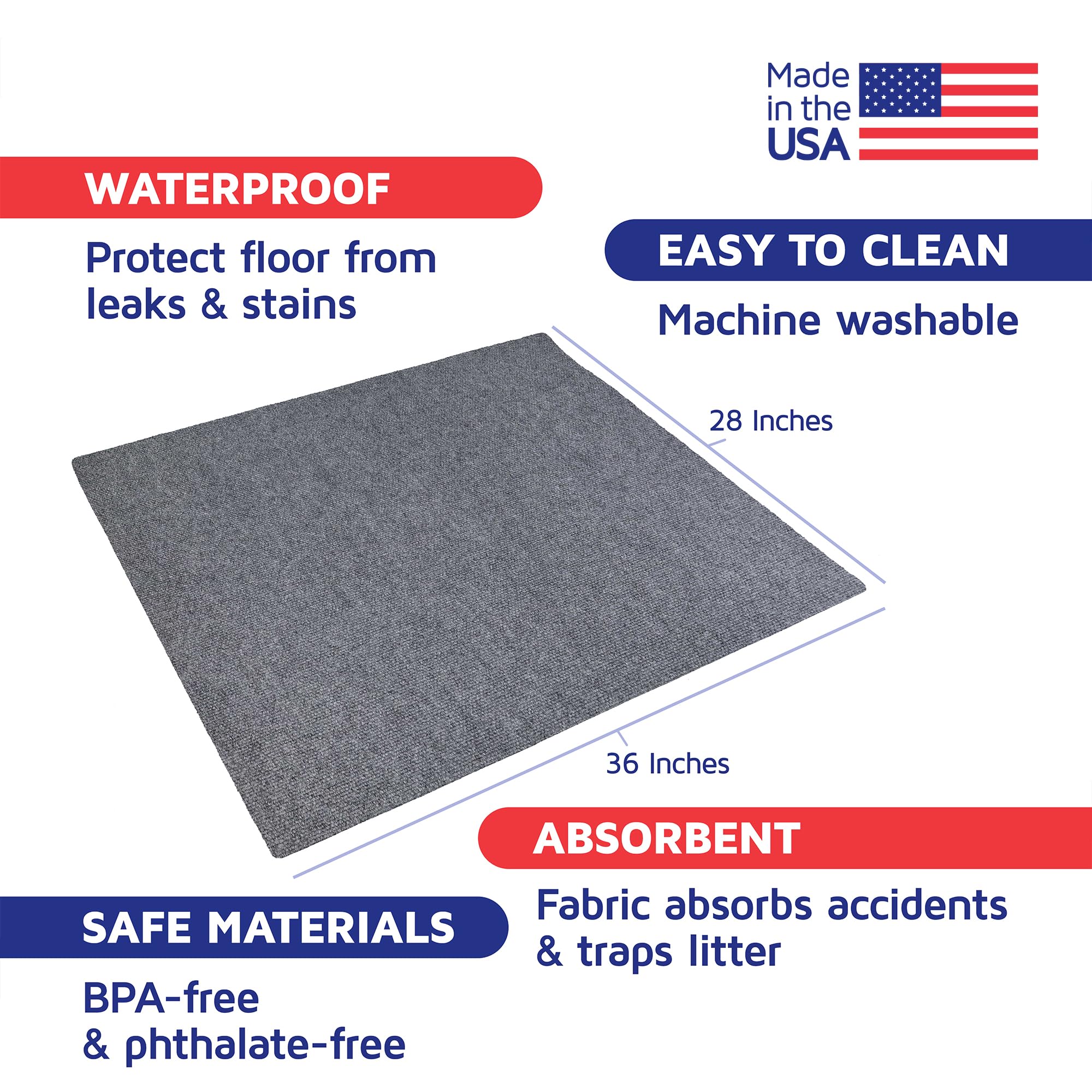 Cat Litter Mat By Americat ?36 X 28 Inches Machine Washable For Easy Clean, Waterproof & Made In Usa ?X Large Mat Traps Litter Around Cat Litter Box & Protects Floors