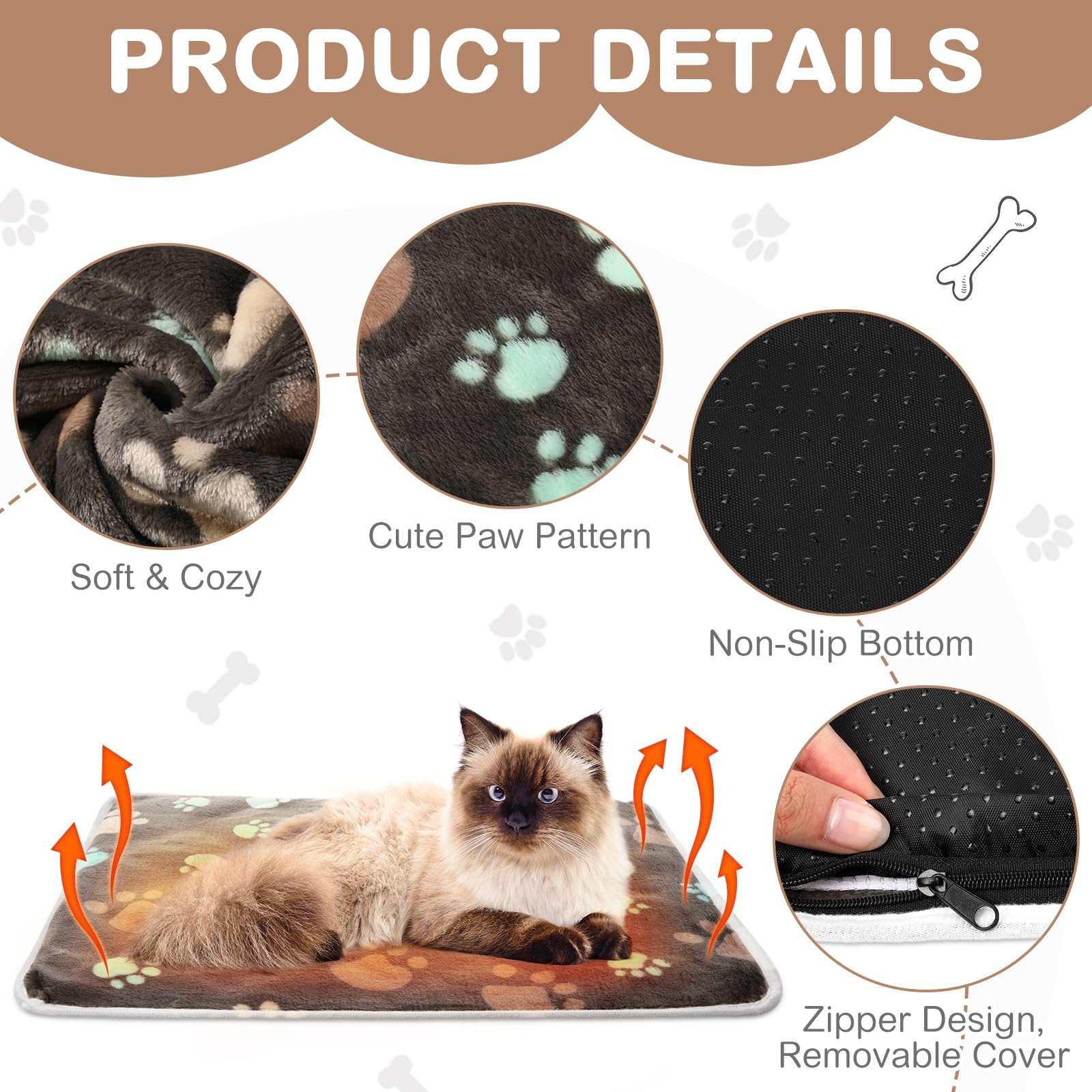 Hunnmingre 2 Pack Self Warming Cat Bed Self Heating Dog Pad Cat Warming Pad Thermal Pet Mat Washable Reflect Body Heat Removable