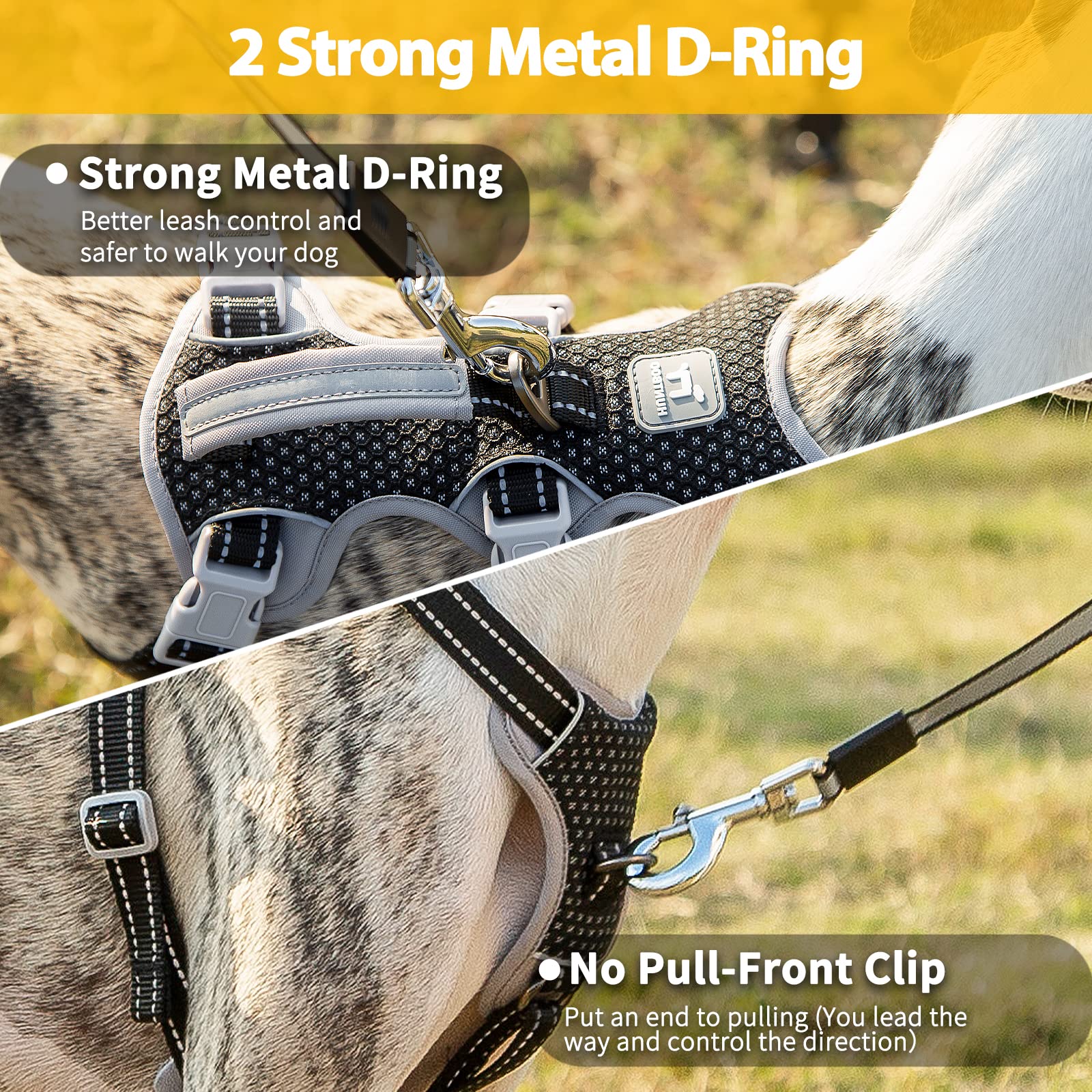 Huntboo Escape Proof Dog Harness, No Pull Reflective Harness With Lift Handle, Adjustable Pet Vest With Front And Back Leash Clips For Small Medium Large Dogs Walking Hiking Training (Black,L)