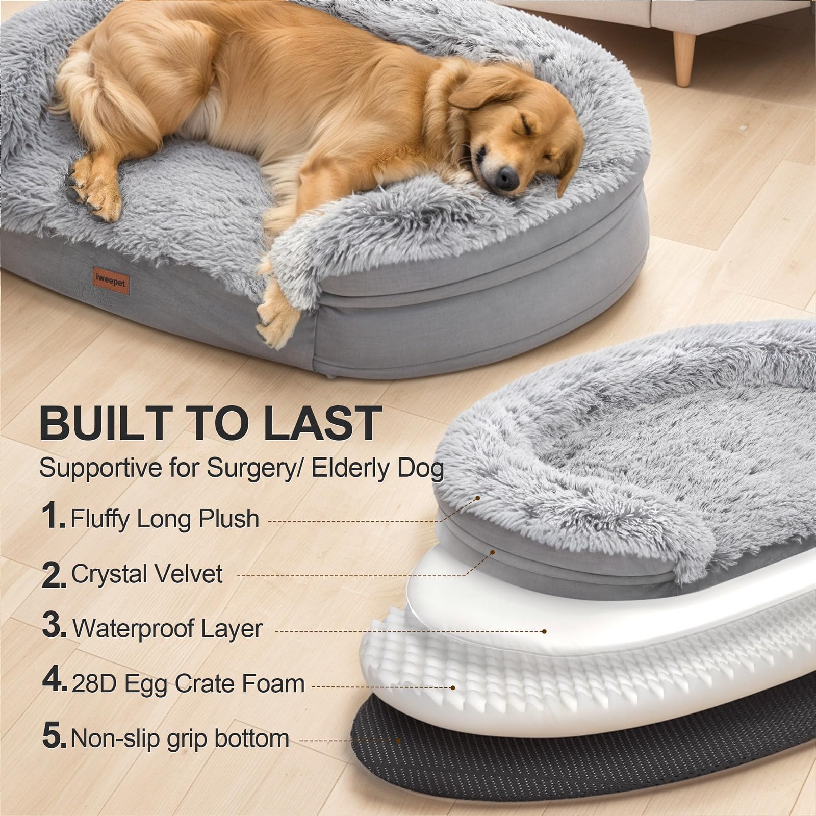 3.7 Inch Thickened Orthopedic Dog Beds For Extra Large Dogs, Supportive Dog Sofa Bed With 28D Egg-Crate Foam, Removable Washable
