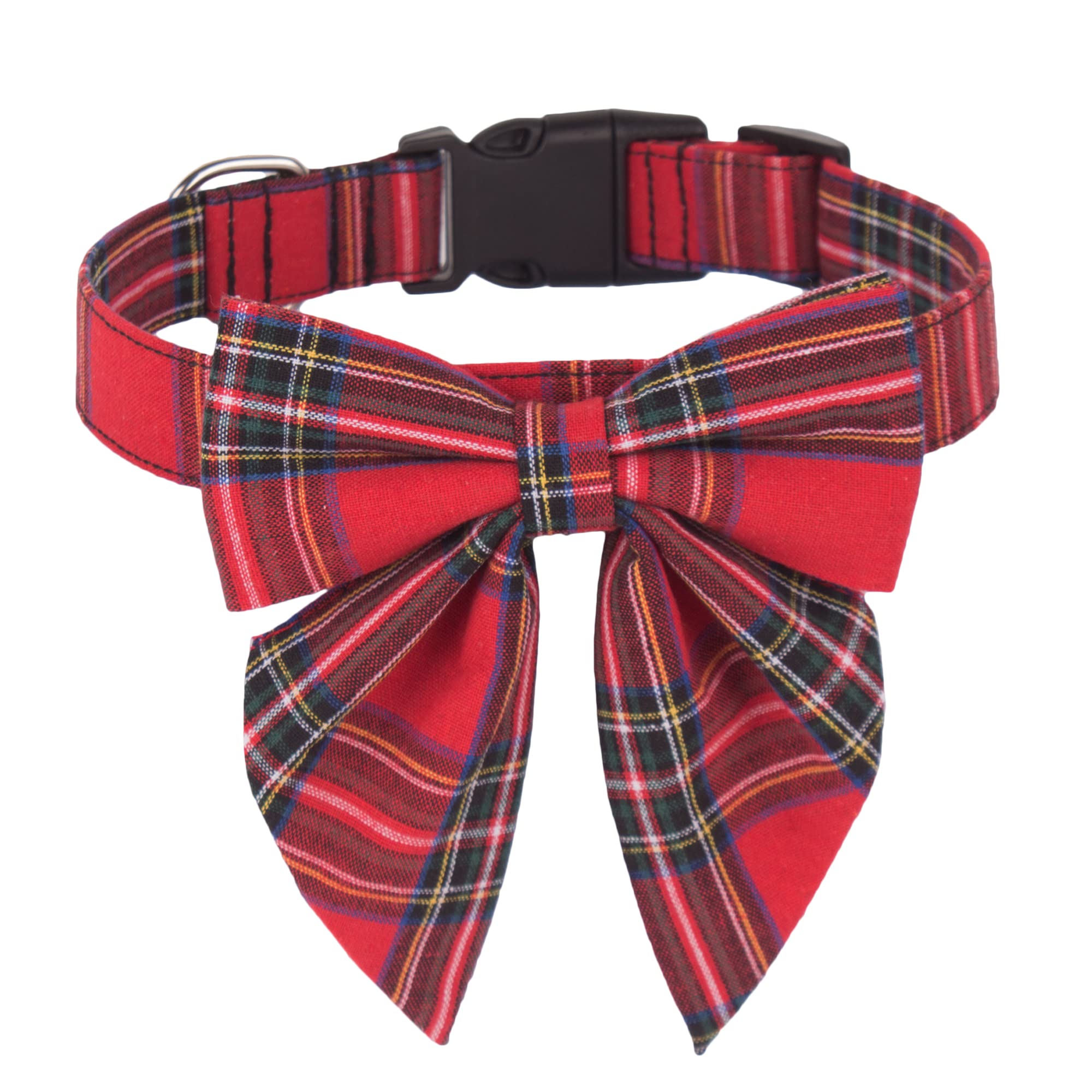 Adoggygo Christmas Dog Collar With Bow, Adjustable Cotton Red Plaid Bowtie Dog Christmas Collars For Small Medium Large Dogs Pets (Small, Xmas)