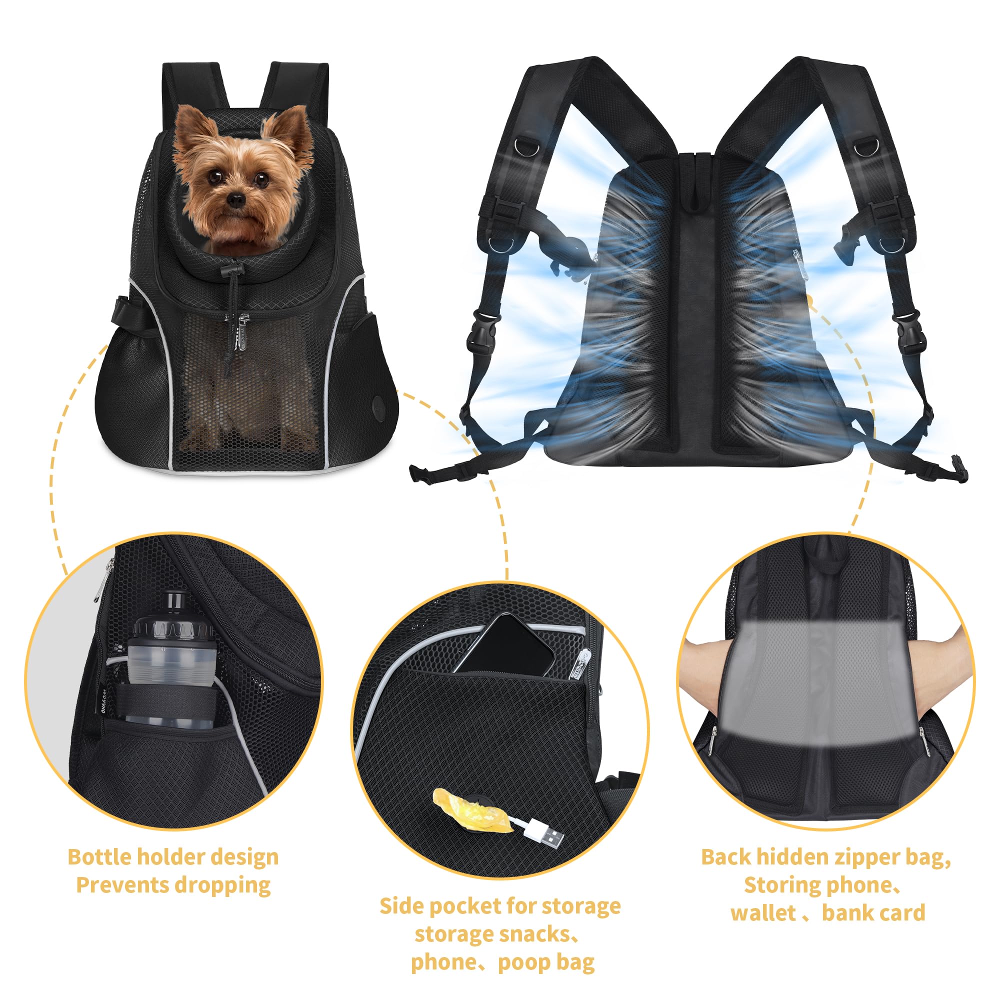Woyyho Pet Dog Carrier Backpack Small Dog Front Backpack Ventilated Mesh Dog Travel Back Pack With Safety Belt For Travel Hiking