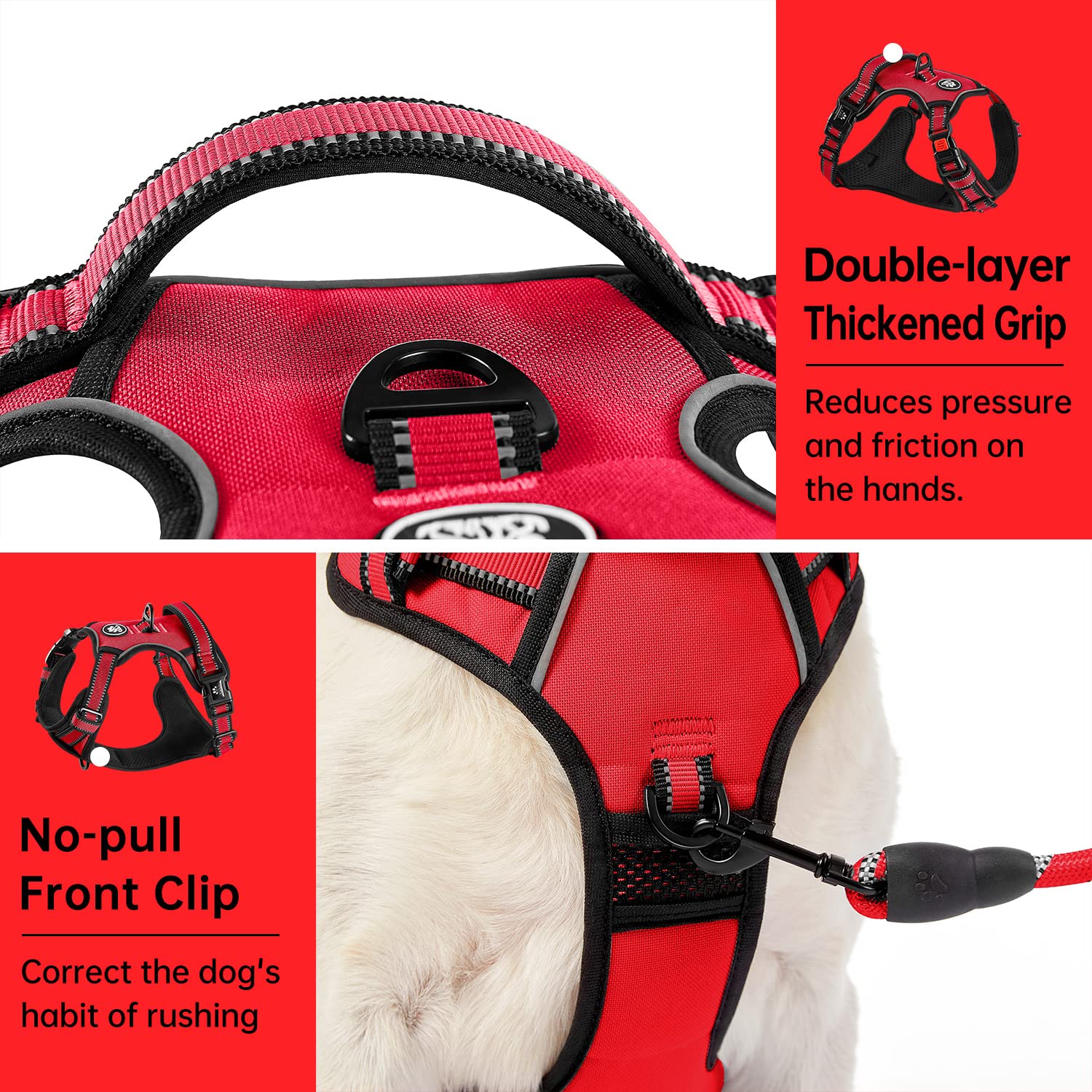 Ivy&Lane No Pull Dog Harness For Large Dogs, Dog Vest Harness With Leash, Safety Belt And Storage Strap, Fully Adjustable Harnes