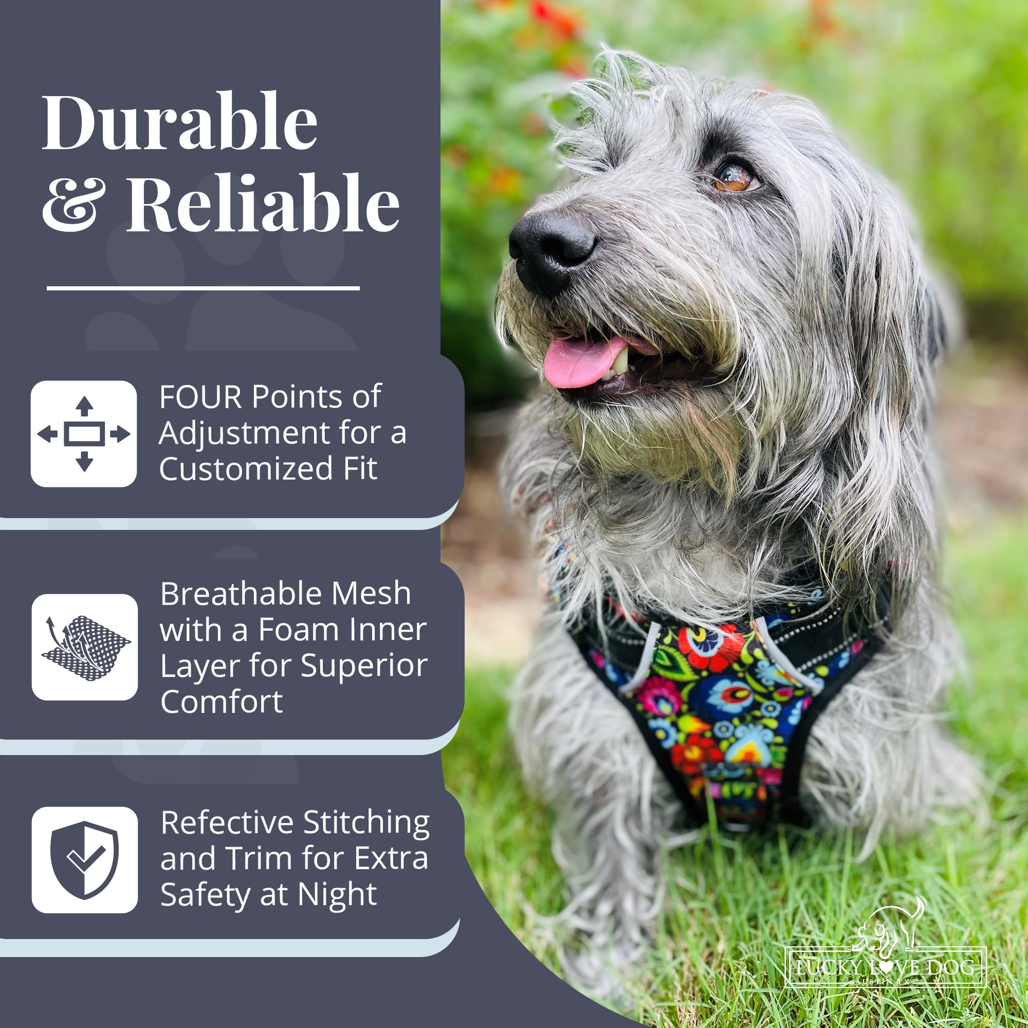 Lucky Love Dog No Pull Harness, Adjustable Medium Primrose Floral, Nylon, Vivid Dog Harness Vest for Small Medium Large Dogs