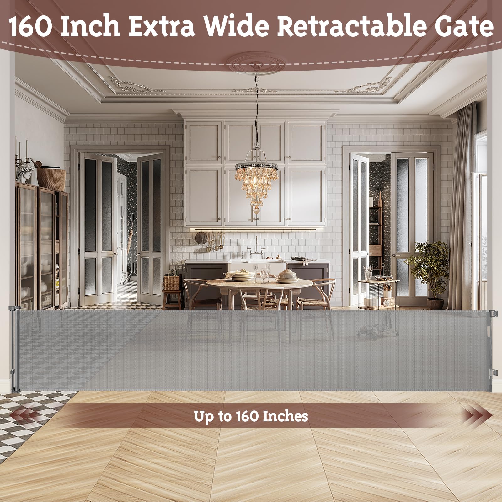 160 Inch Retractable Baby Gates for Extra Wide Openings Retractable Dog Gate Indoor Outdoor Retractable Gate Extra Long Baby Gat