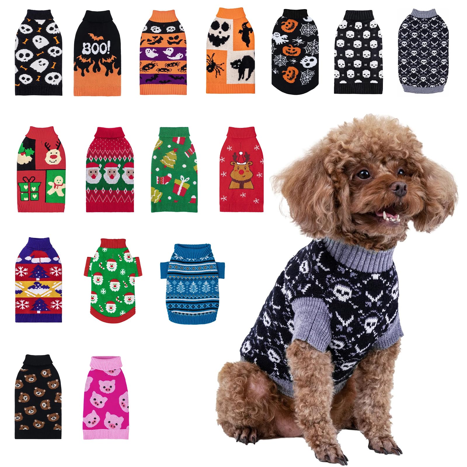 Cutebone Skull Dog Sweater - Black Dog Sweatshirt With Leash Hole For Medium Puppies