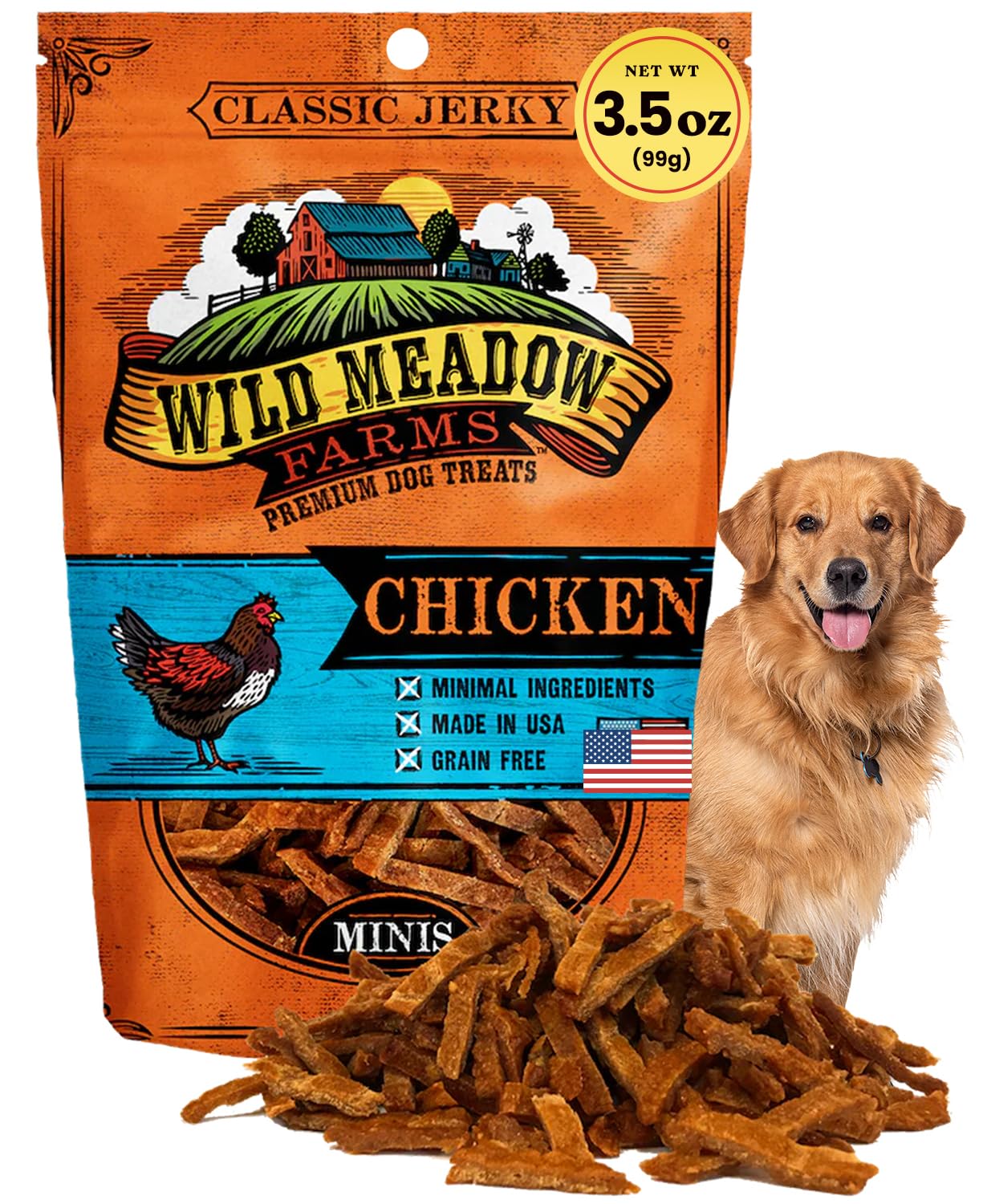 Wild Meadow Farms - Classic Chicken Minis, Soft Jerky Training Treats for Dogs, Grain-Free, All-Natural & Perfectly Sized for Tr