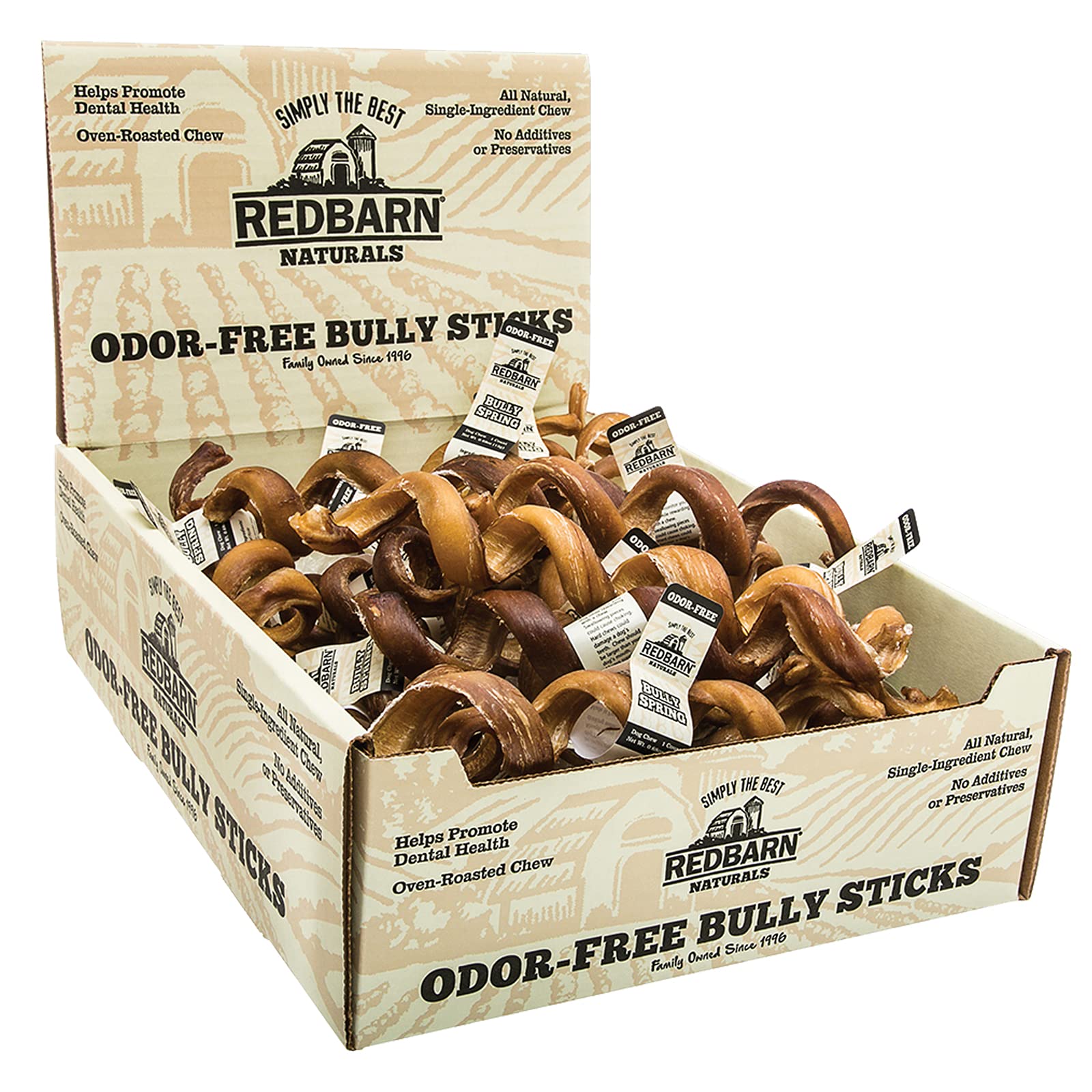 Redbarn Pet Products Naturals 200005 Odor Free Bully Springs Pet Chew Treat 25 Case, One Size