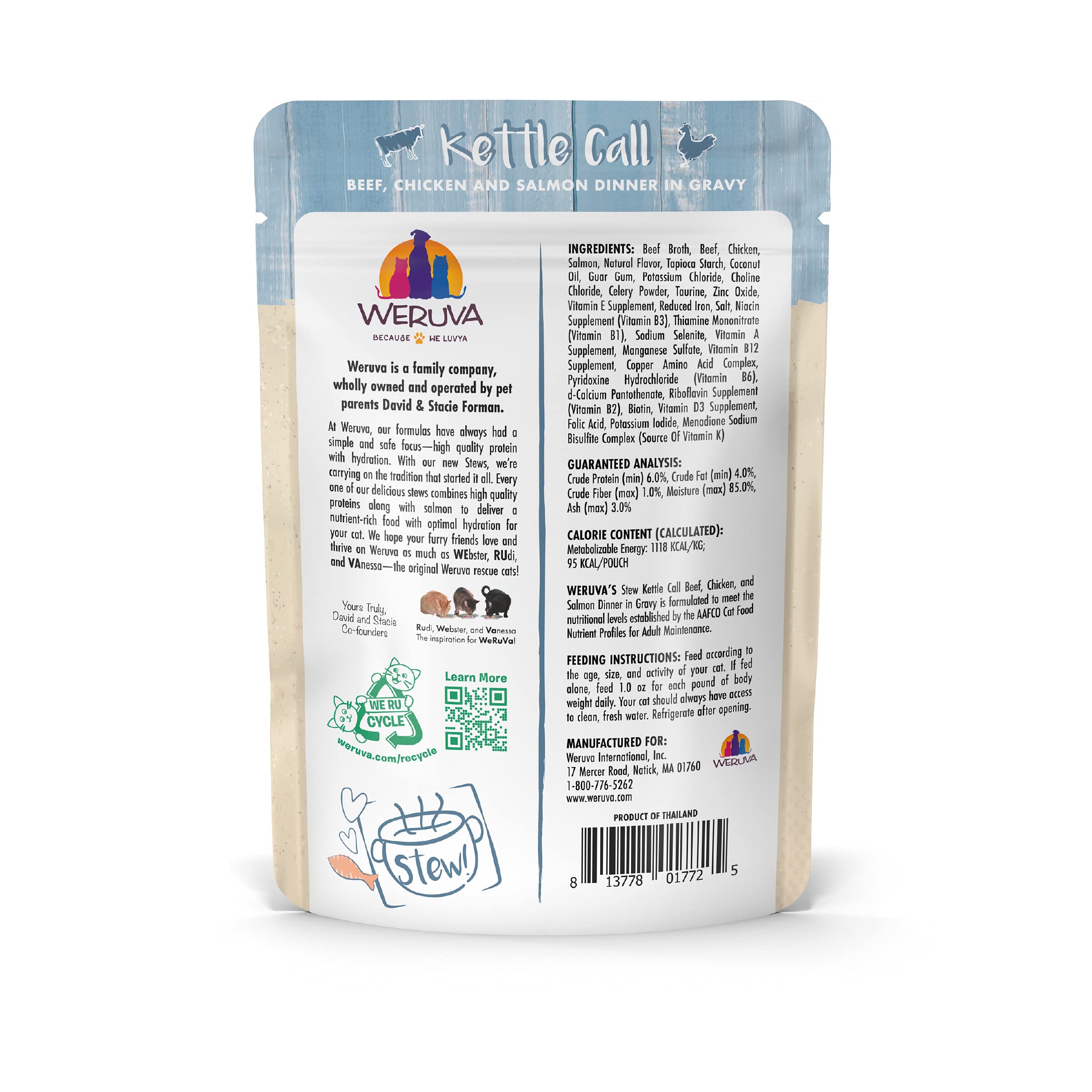 Weruva Classic Cat Stews!, Kettle Call with Beef, Chicken & Salmon in Gravy, 3oz Pouch (Pack of 12)