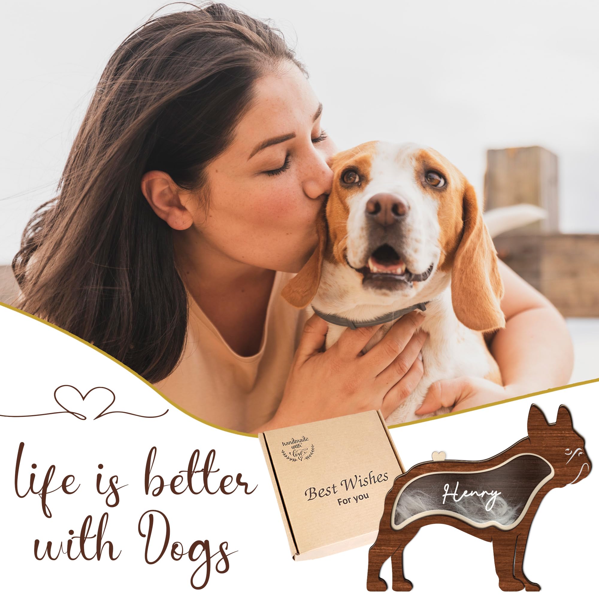 French Bulldog Dog Hair Keepsake Box Wooden Pet Fur Gifts For Dog Cat Unique Dog Shape Standable Tabletop Decor Pet Dog Memorial
