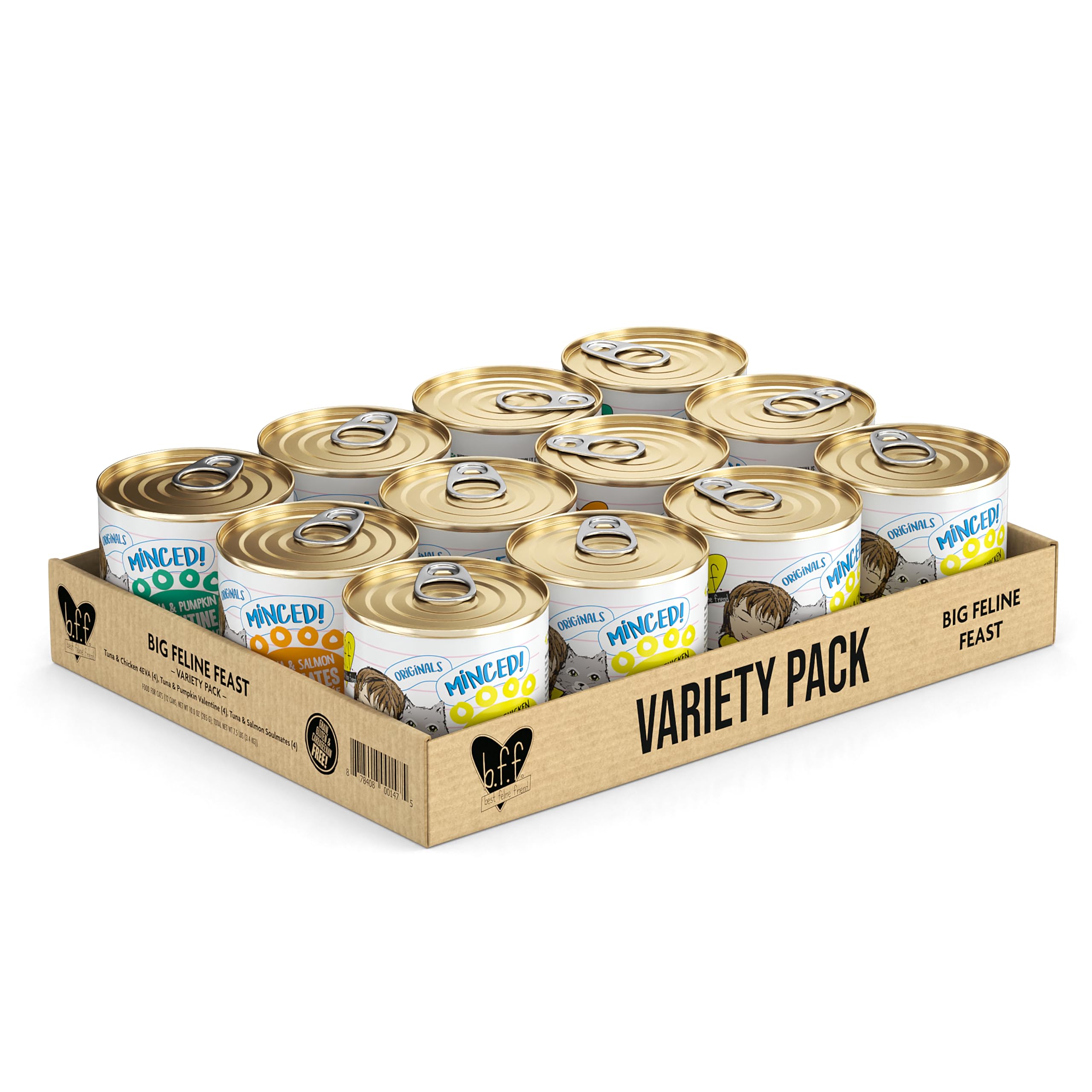 Weruva Best Feline Friend (B.F.F.), Big Feline Feast Variety Pack, Wet Cat Food, 10oz Cans (Pack of 12)