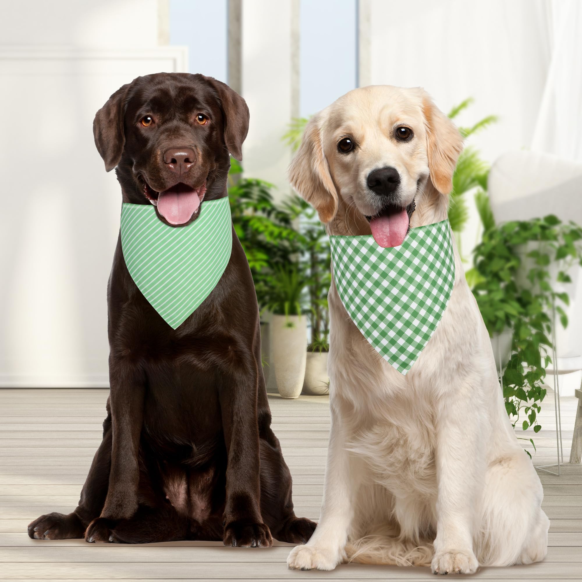 Ququle Dog Bandana Green Xlarge 1Pcs, Summer Spring Scarf For Boy And Girl, Durable Triangle Reversible Bibs Handkerchief For Pu