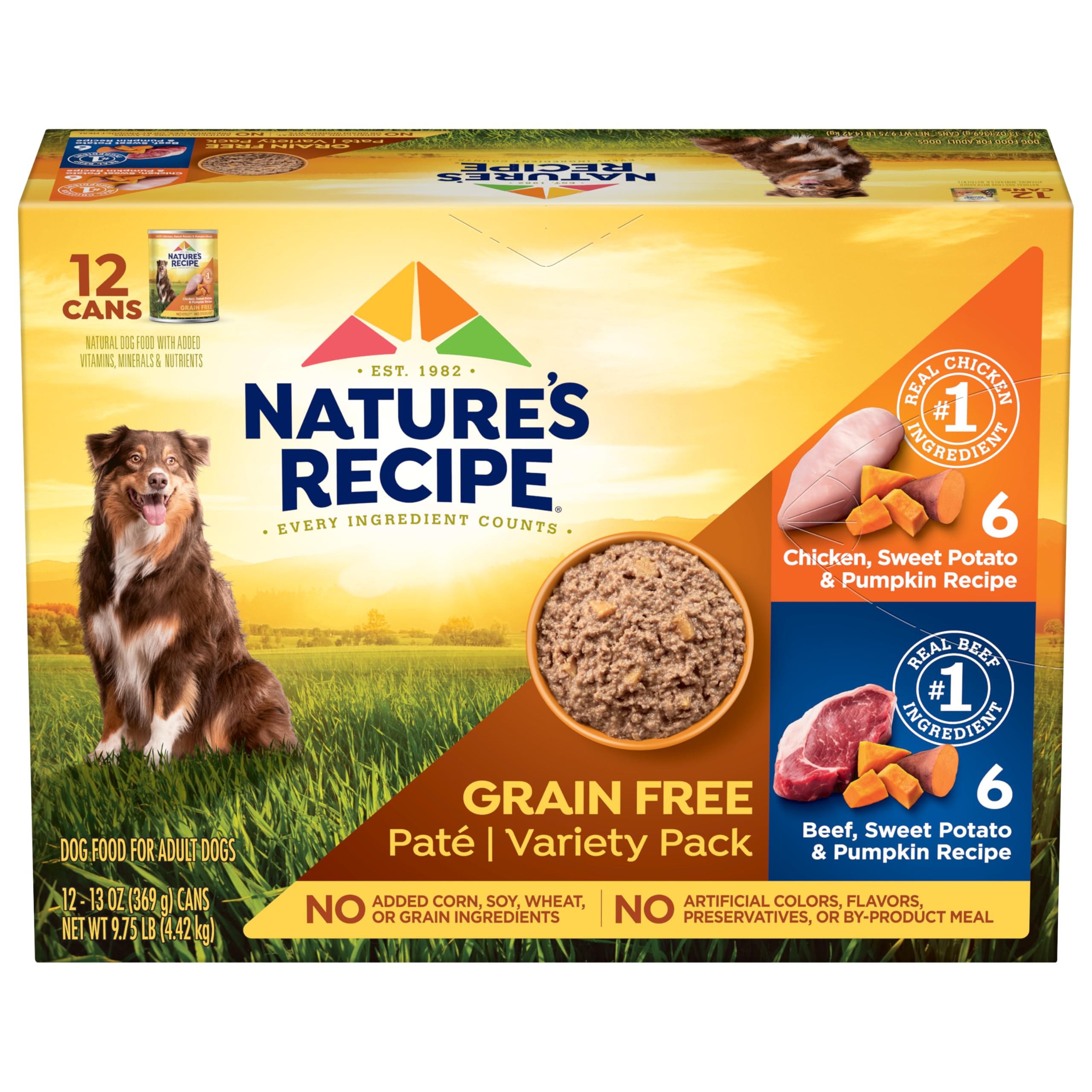 Natures Recipe Grain Free Wet Dog Food Pat   Variety Pack Chicken and Beef Recipes with Sweet Potato & Pumpkin, 13oz. Cans (Pack