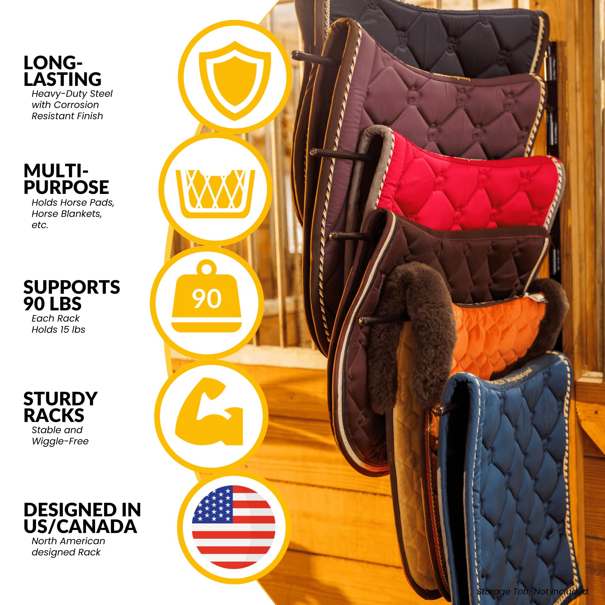 Saddle Pad Rack - Horse Blanket Holder | Heavy Duty 180 Degree Swing-Out Wall Mount | Six (6) Well-Spaced, Extra-Long Rack Arms