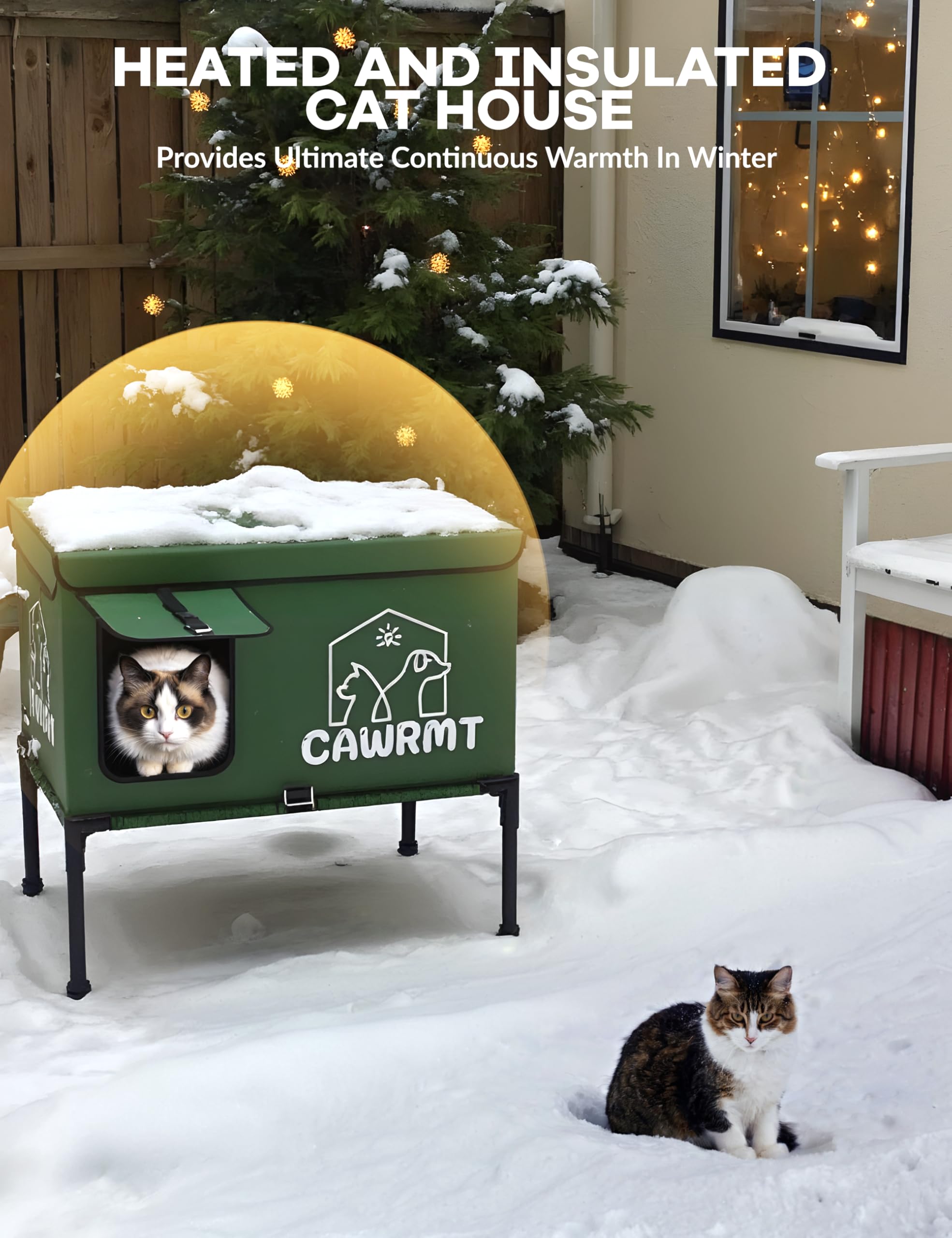 Liladayd Outdoor Heated Cat House, Detachable Feral Cats House With Open Window, Weatherproof In Winter, Cat Shelter With Pet He