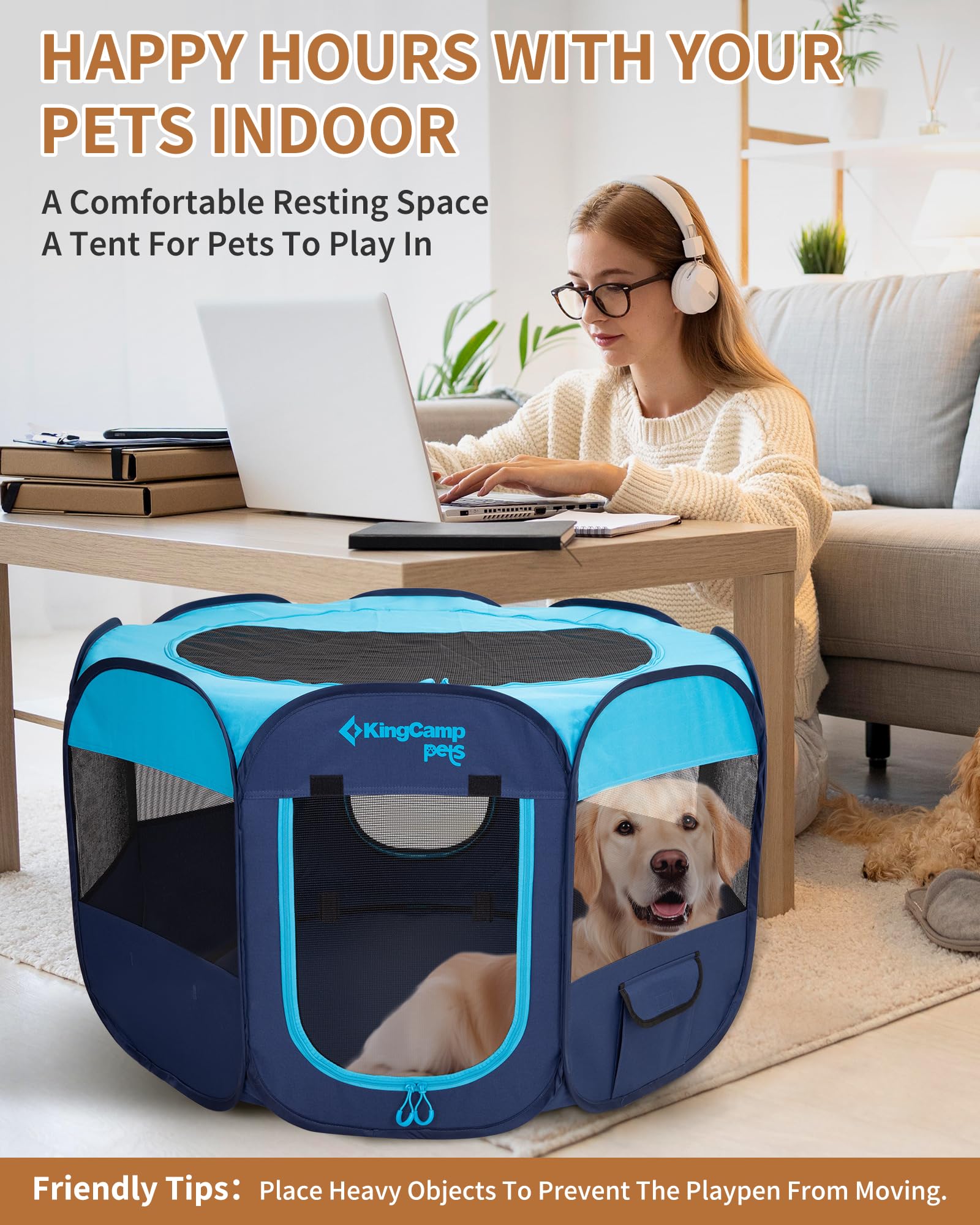 Kingcamp Dog Playpen, Portable Foldable Cat Kitten Puppy Tent Crates 29''/36''/50'' Pop Up Pet Playpen With Zippered Bottom & Co