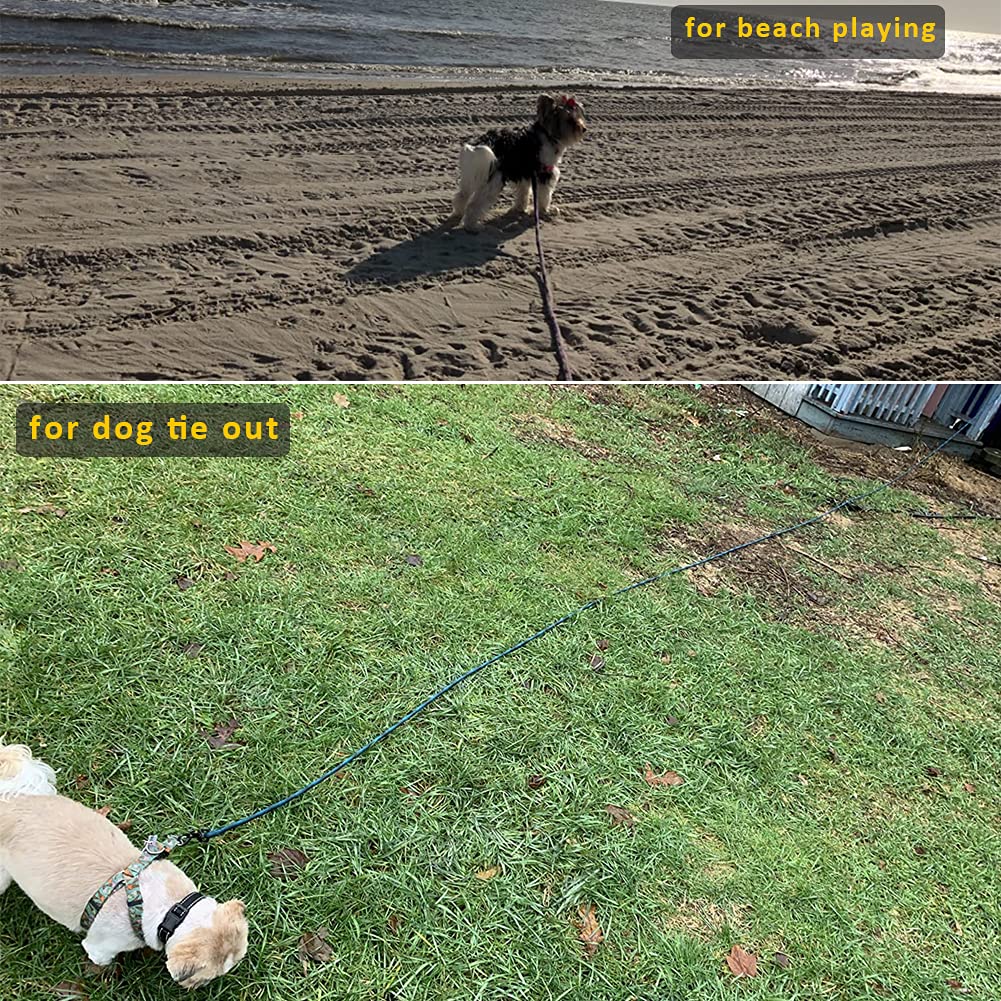 BTINESFUL 12ft Tie-Out Check Cord Dog Leash - Blue Black, Durable Recall Training Lead for Large, Medium & Small Dogs, Perfect for Camping & Backyard