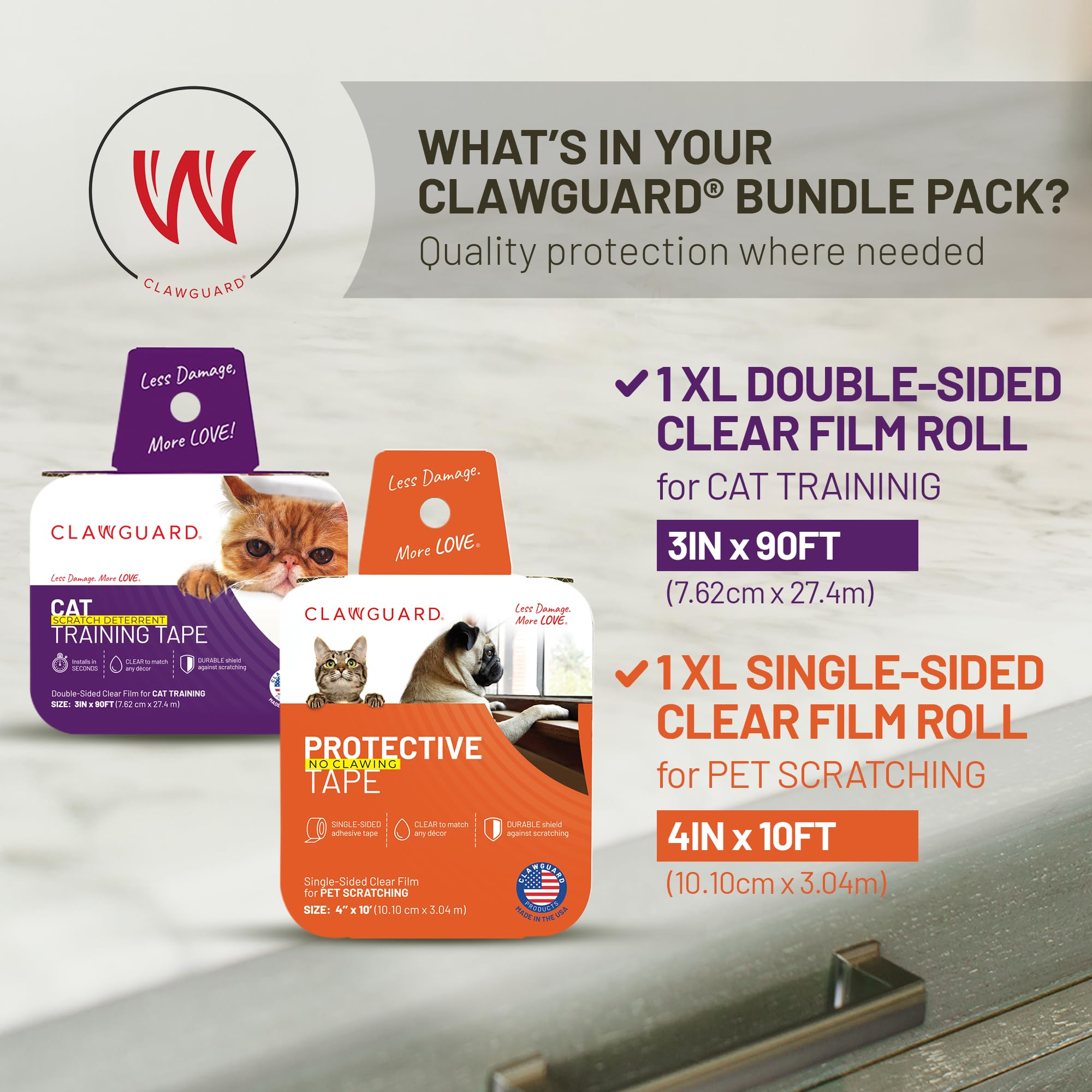 CLAWGUARD Bundle Pack - Dog Scratch Protection Tape Single Sided XL Roll and Cat Training Tape Anti Scratch Deterrent Double Sid