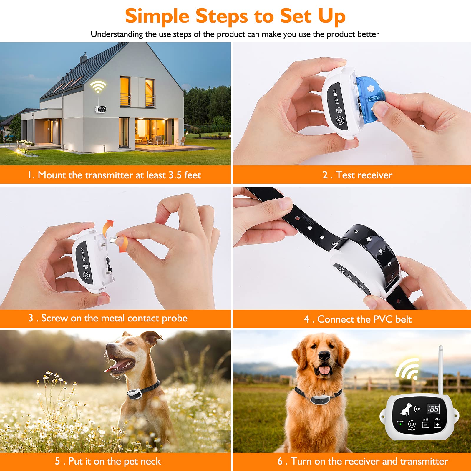 Bhcey Wireless Dog Fence,2023 Electric Fence System For Stubborn Dog,Wireless Dog Boundary Containment System,Rechargeable Collar,Large Signal Range Of 80-1640Ft,Suitable For Large & Small Dogs