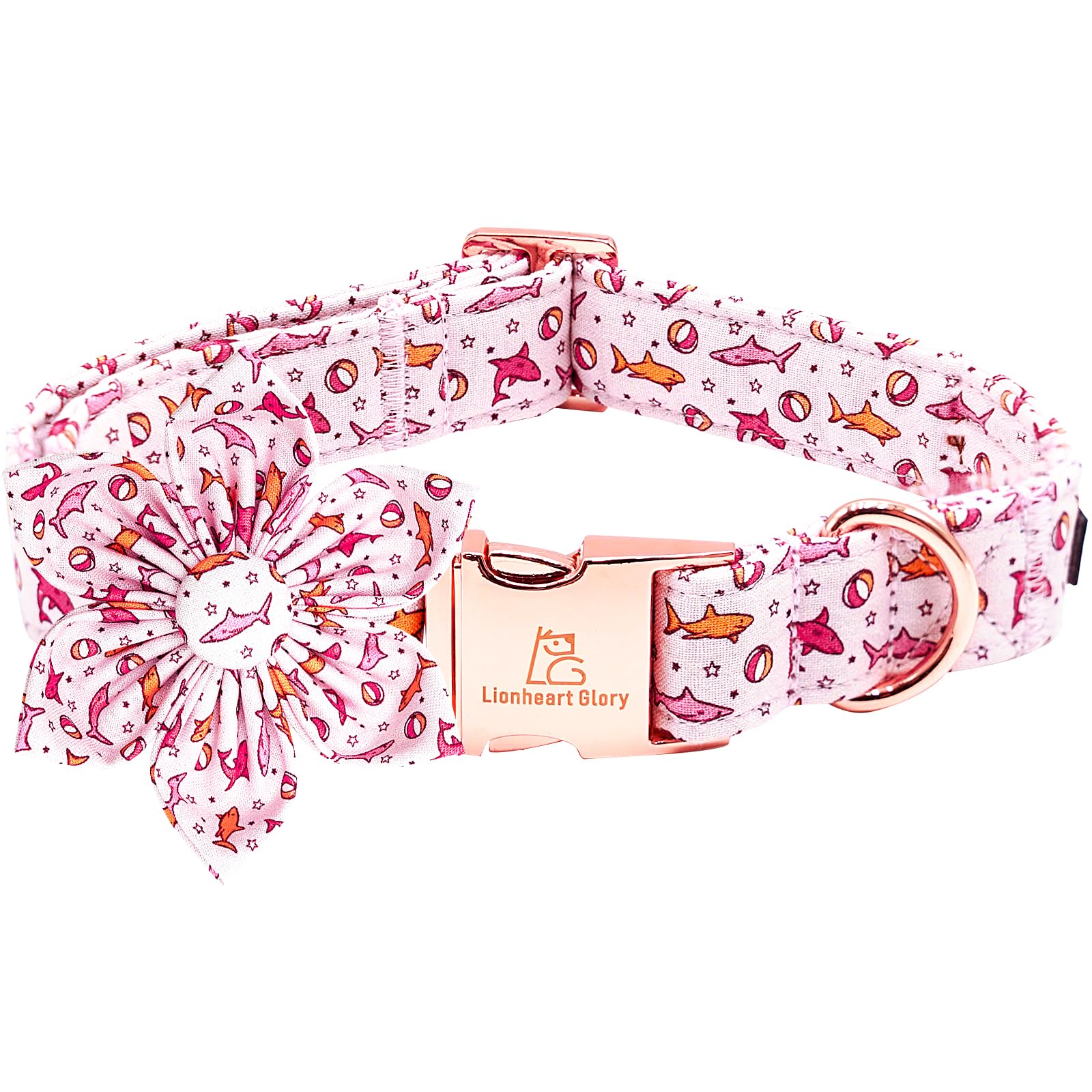 Lionheart Glory Shark Print Pink Collar - Adjustable Soft Dog Collar for Small Dogs