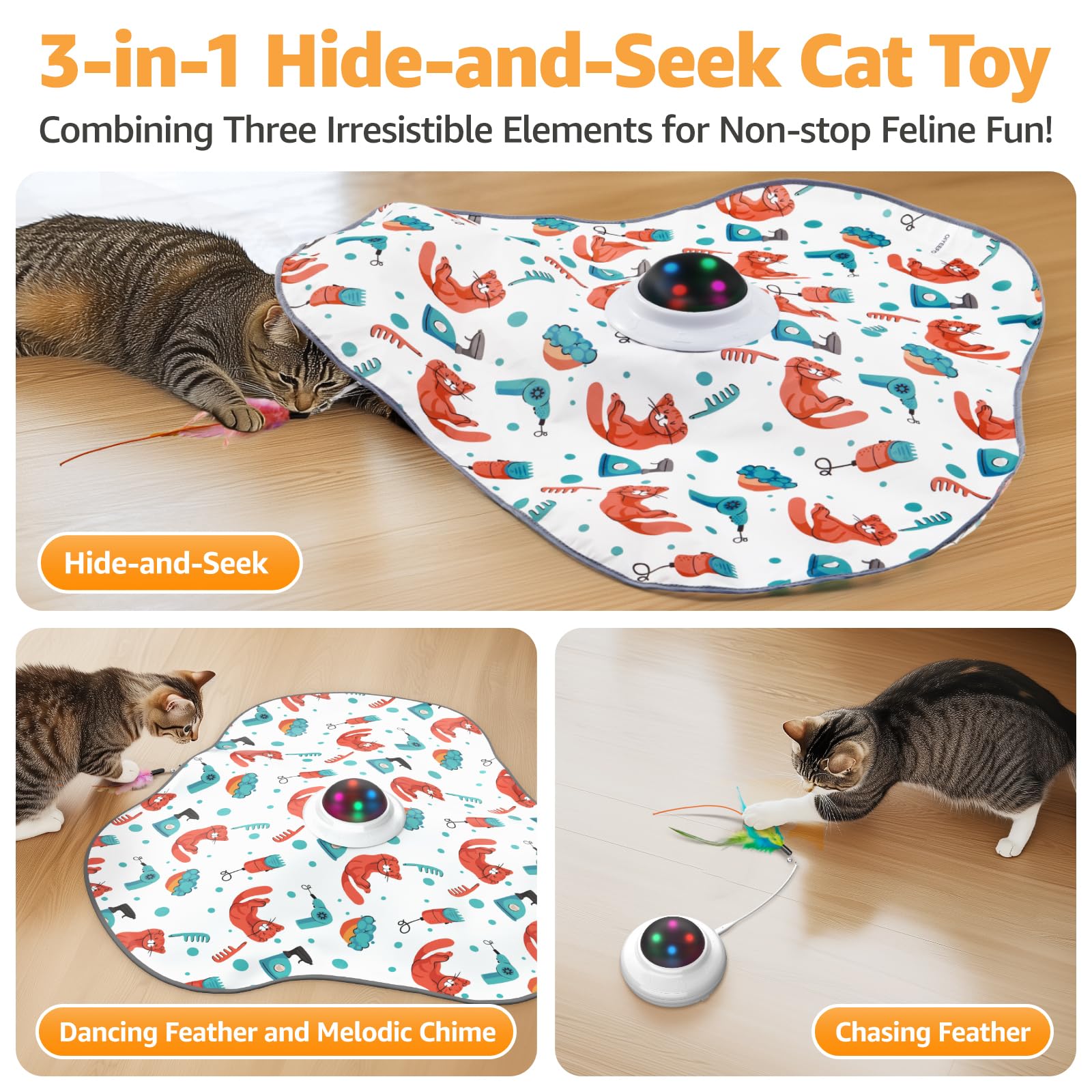 Interactive Cat Toys Rechargeable: Moving Concealed Feathers With Chime - Hide And Seek Toys,Touch Cat Kitten Toy Exercise Toys