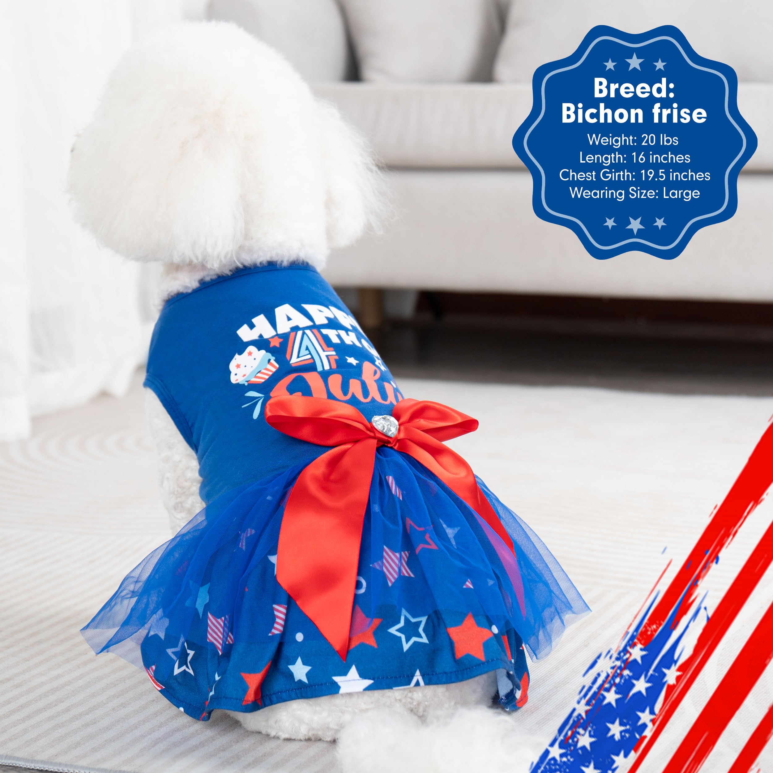 Cyeollo 4Th Of July Dog Dress Dog Clothes Tulle Skirts For Small Dogs Independence Day Holiday Pet Outfits With Bowtie Patriotic