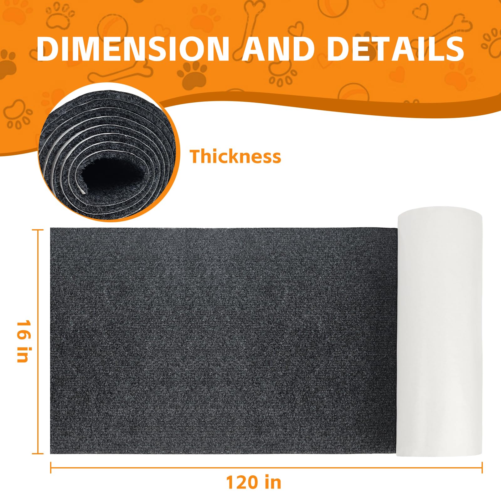 120X16 Cat Scratch Protector Cat Anti Scratch Furniture Mat Carpet Trimmable Self-Adhesive Pad Strong Viscose Couch Protecto