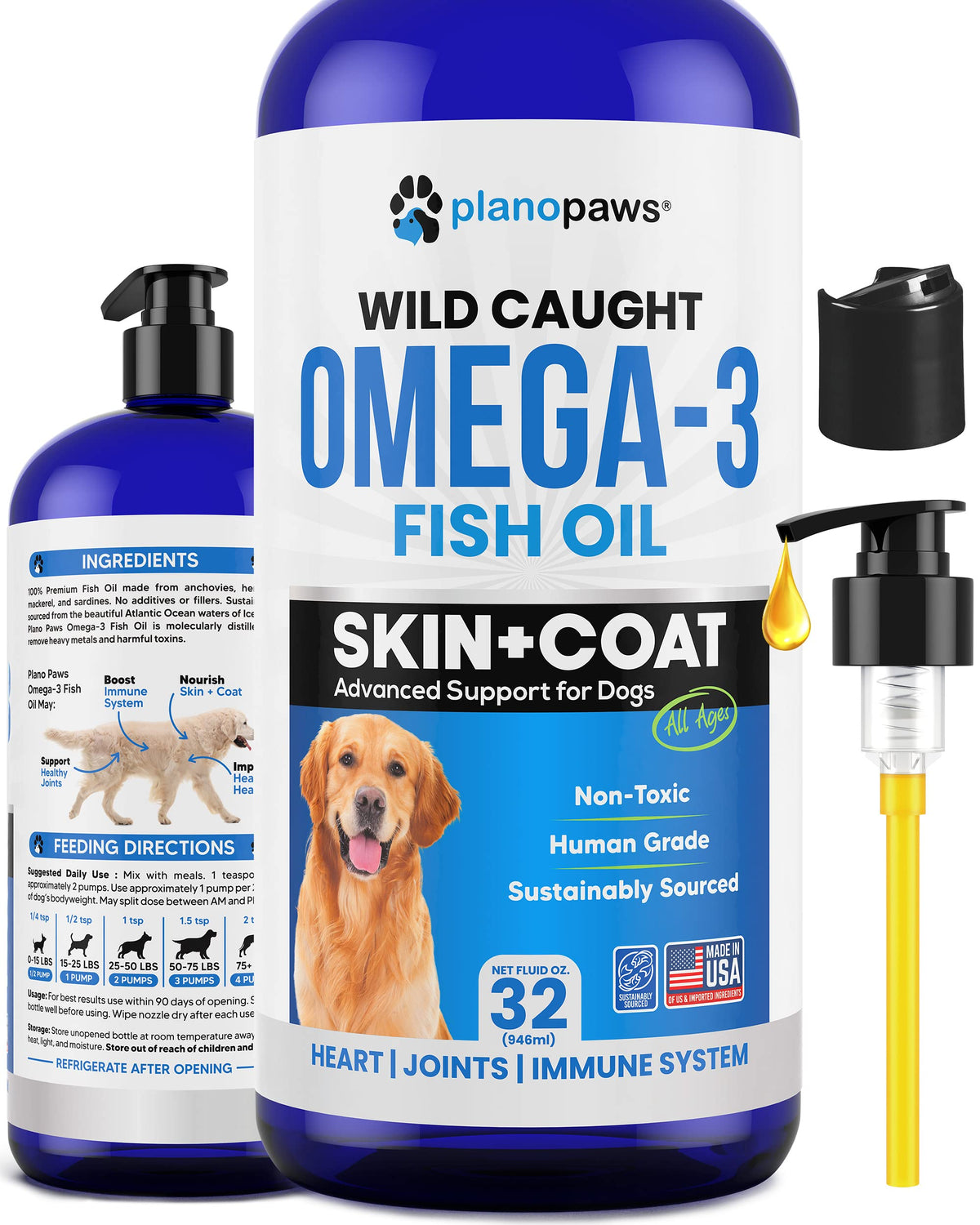 Omega 3 Fish Oil For Dogs - Better Than Salmon Oil For Dogs - Dog Fish Oil Supplement - Reduce Shedding & Itching - Supports Joints, Brain, Heart Health- Dog Skin And Coat Supplement - Fish Oil Liquid