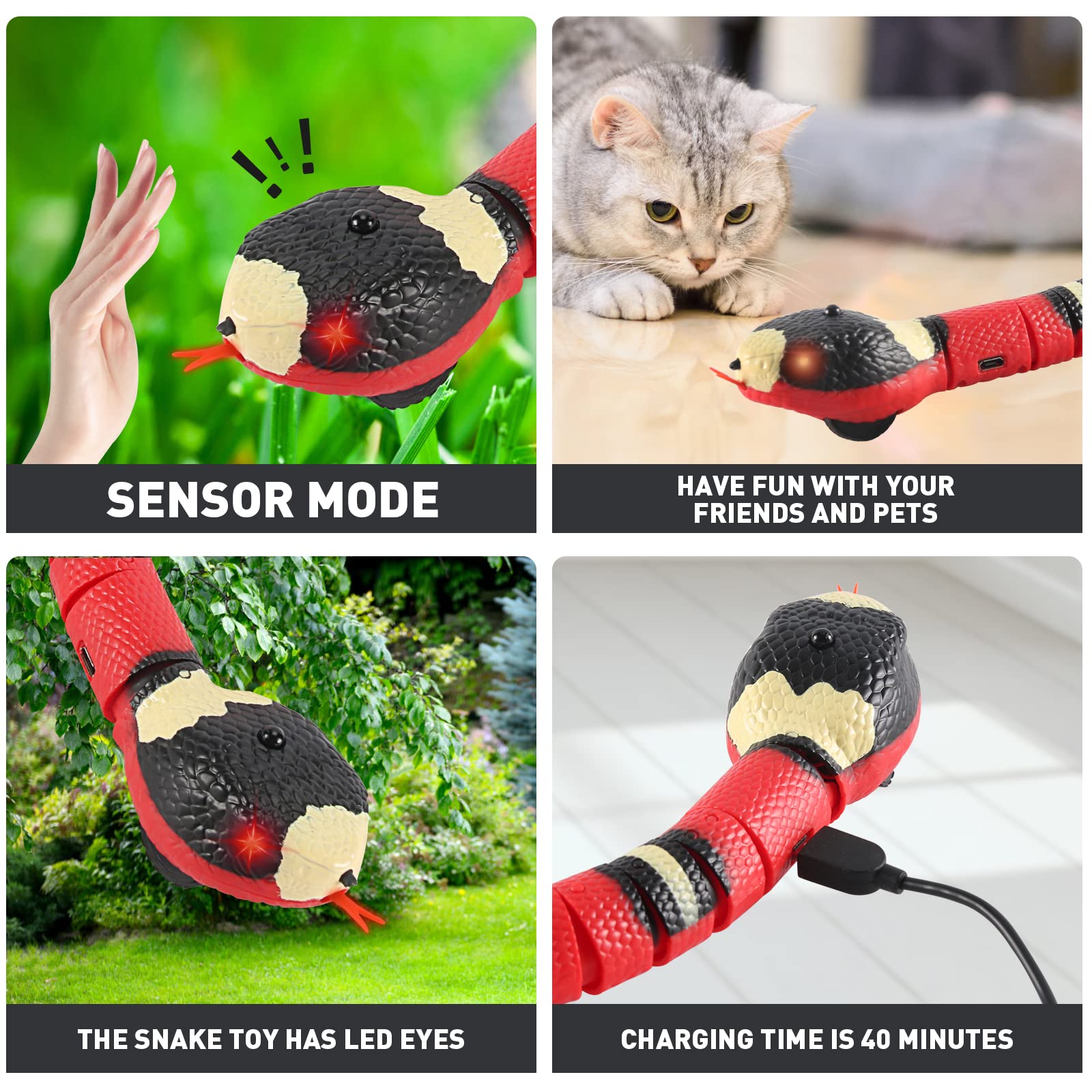 Cat Toys Snake Interactive,Kitten Toys,Realistic Smart Sensing Snake Toy,Usb Rechargeable,Automatically Sense Obstacles And Esca