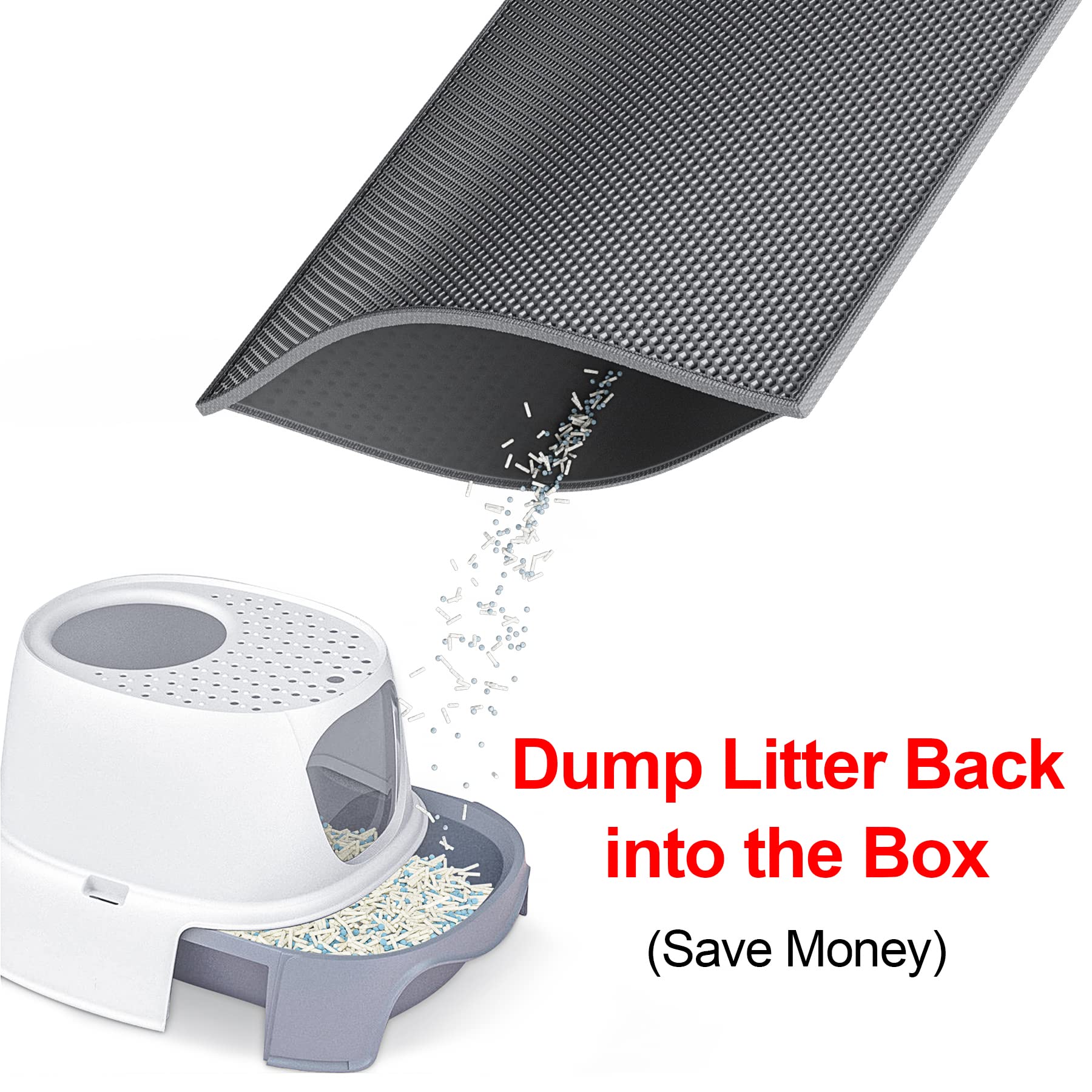 Waretary Cat Litter Mat, 30' X 24' Litter Trapping Mat, Double Layer Honeycomb Litter Box Mat, Urine & Waterproof Kitty Litter Mat, Scatter Control Easy Clean (Gray)