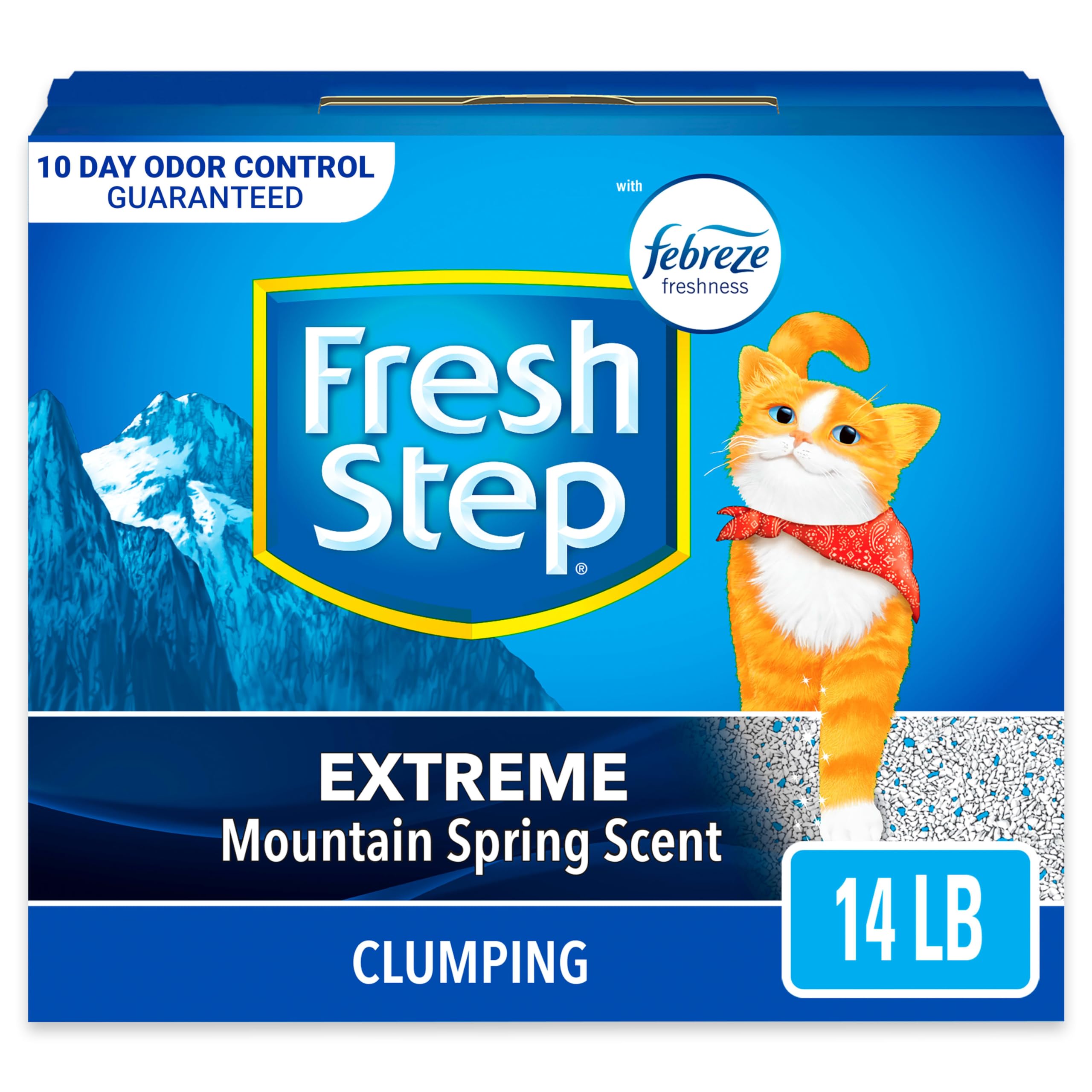 Fresh Step Extreme Clumping Litter With Febreze Freshness, Mountain Spring Scent Clumping Cat Litter With Guaranteed Odor Control, 14 Lb. Box