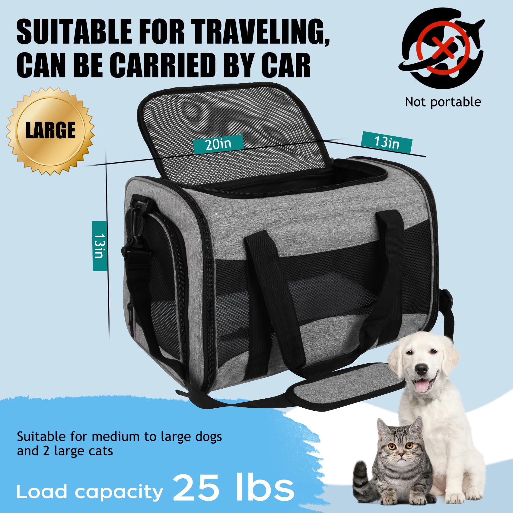 Yipincover Carriers Soft-Sided Pet Carrier For Medium Large Cats Dogs 15Lbs 20Lbs,Ventilated Design,Portable Carry Handle,Collap