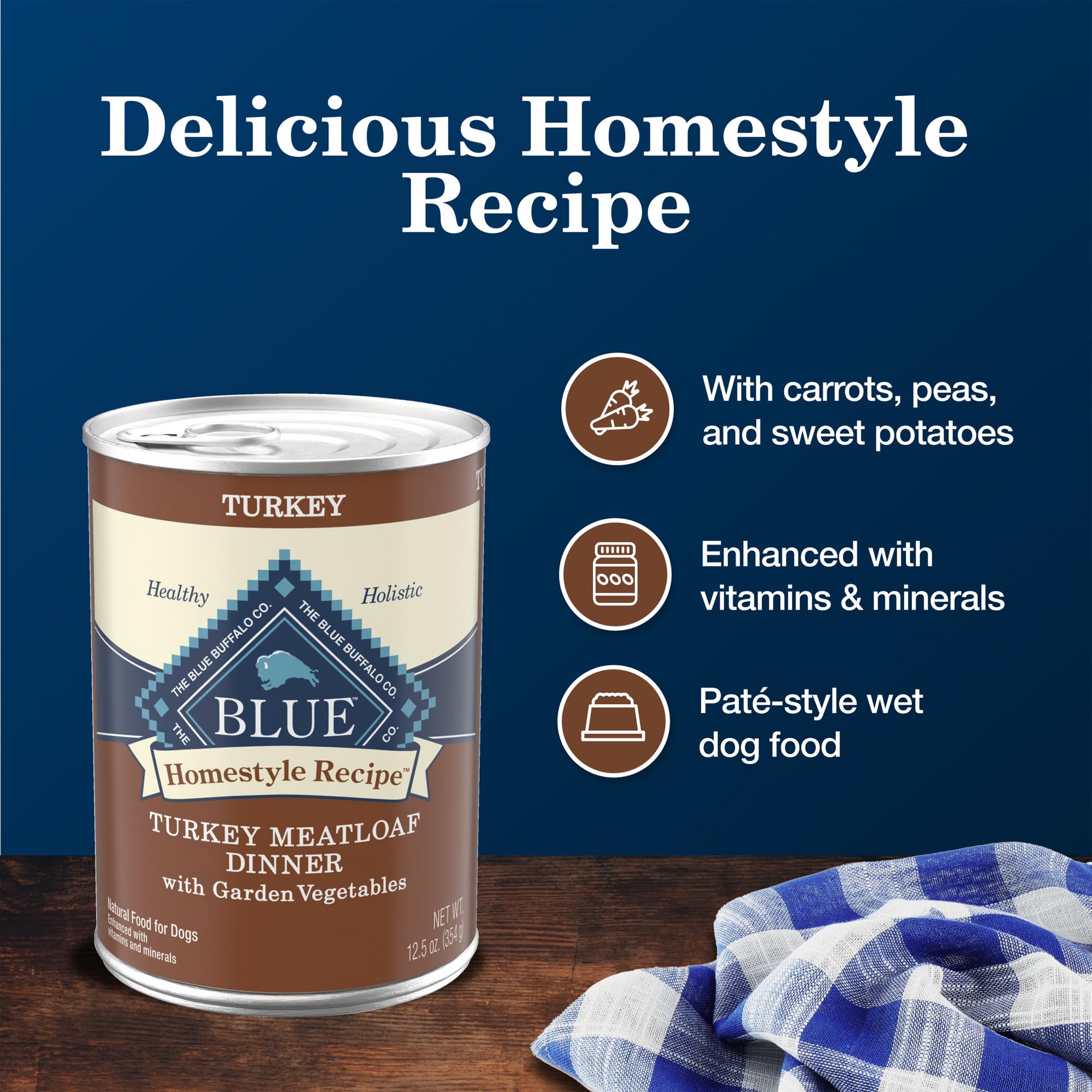 Blue Buffalo Homestyle Recipe Adult Wet Dog Food, Made with Natural Ingredients, Turkey Dinner With Garden Vegetables, 12.5-oz C