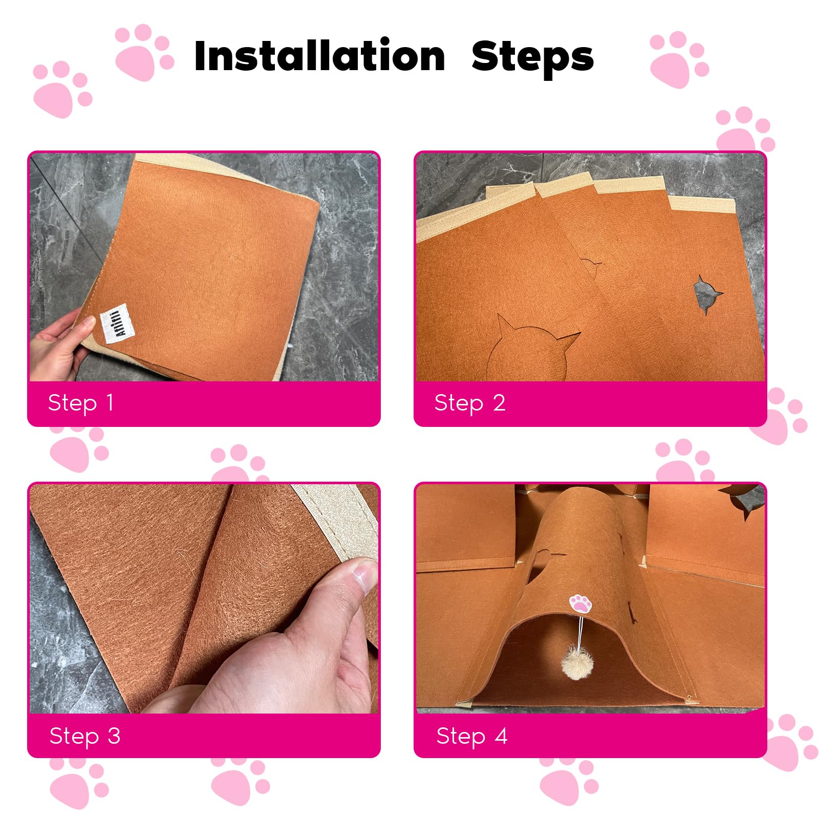 Interactive Cat Tunnel Mat For Indoor Cats, 4-Way Felt Cat Cave With Hanging Ball, Foldable Kitty Play Mat And Hideout, Pet Enri