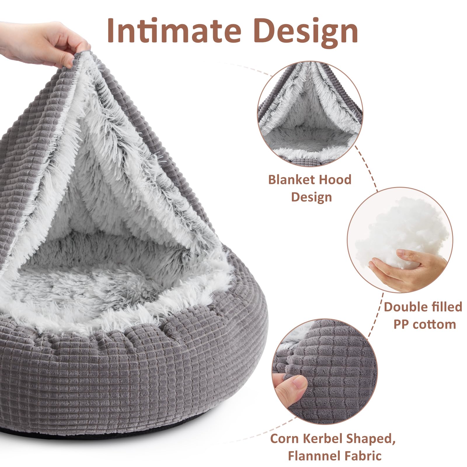 Mixjoy Small Dog Bed With Blanket, Round Calming Cozy Cave For Puppies, Soft Plush Cuddler, Anti-Slip Bottom, 23Inch