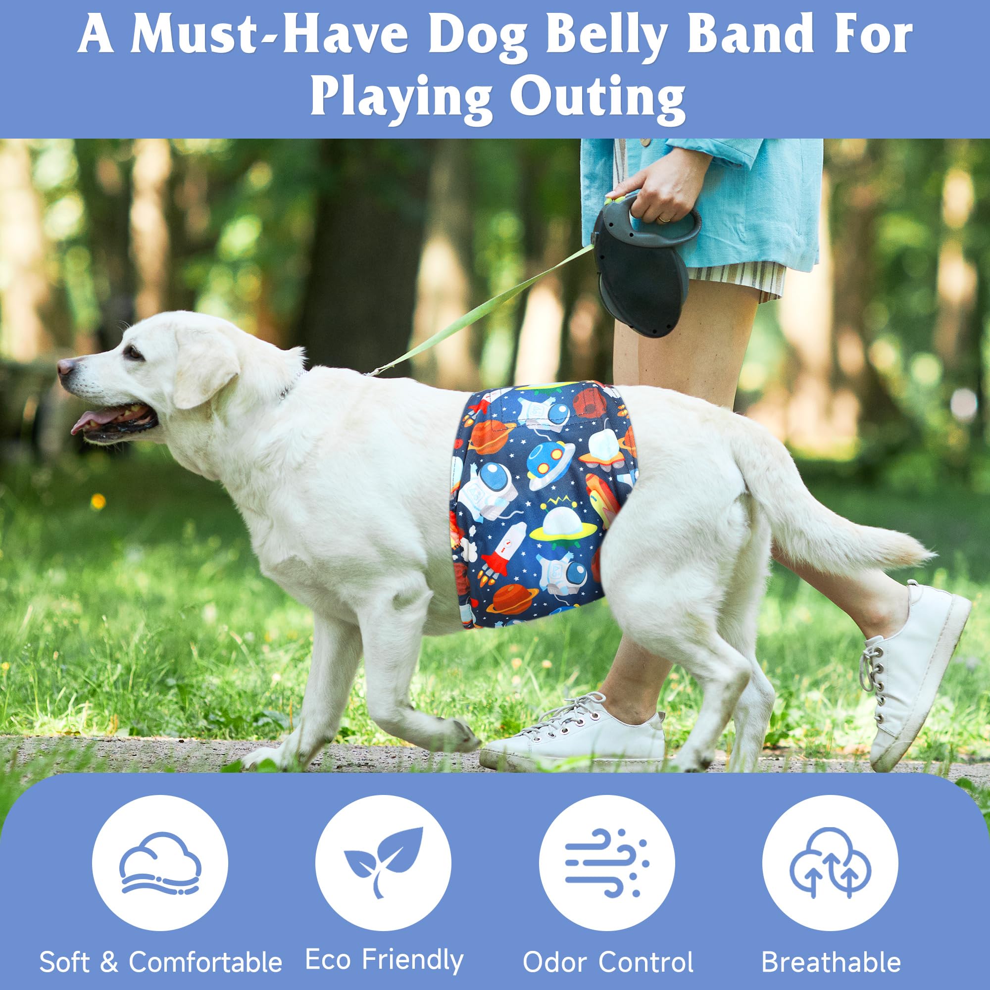 Grecle Reusable Dog Diapers Male 3Pcs, Premium Washable Belly Band for Male Dogs Small, High Absorbing Male Dog Wraps for Doggie