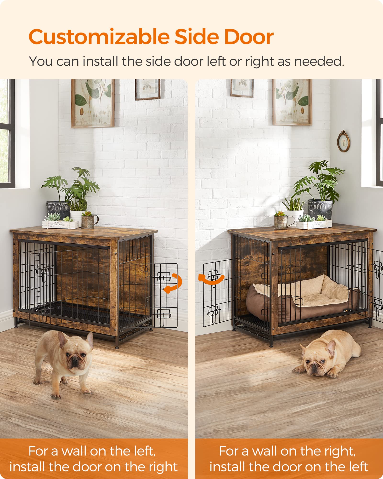 Feandrea Dog Crate Furniture, 32.5 Side End Table, Modern Kennel for Dogs Indoor up to 45 lb, Heavy-Duty Dog Cage with Multi-Pur