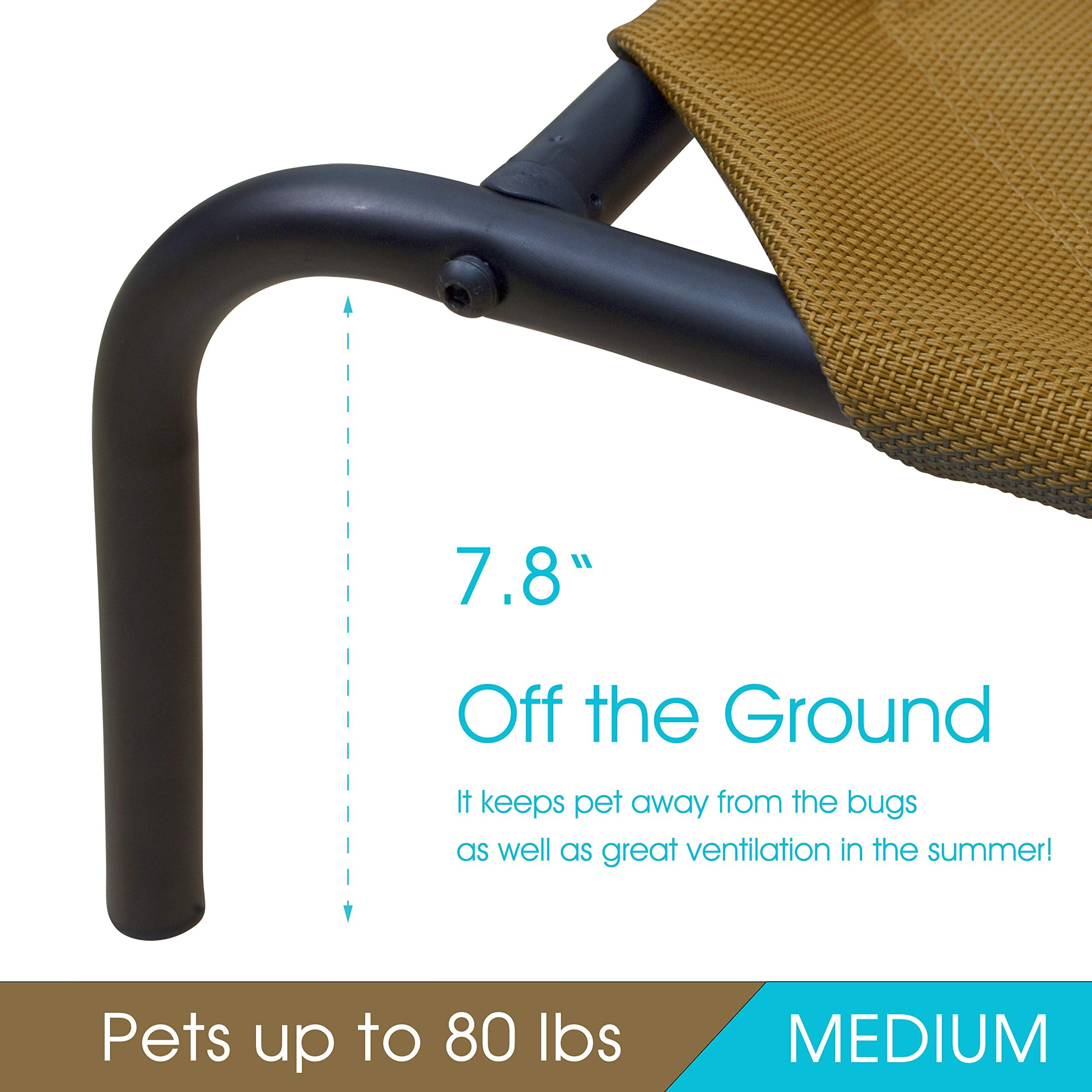Phyex Heavy Duty Steel-Framed Portable Elevated Pet Bed, Elevated Cooling Pet Cot, 43.5' L X 25.5' W X 7.8' H(M, Brown)
